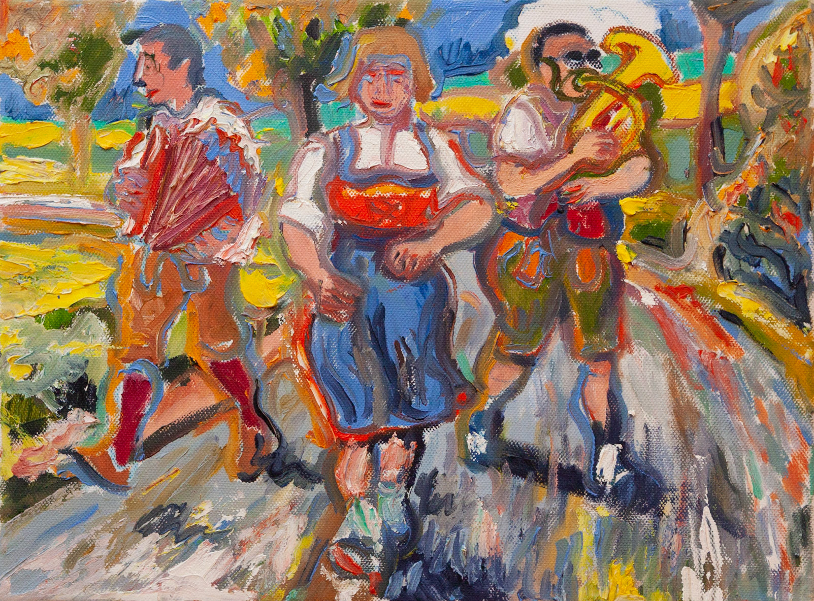  Marsch über Land, ca. 30 x 40 cm, Öl auf Leinwand