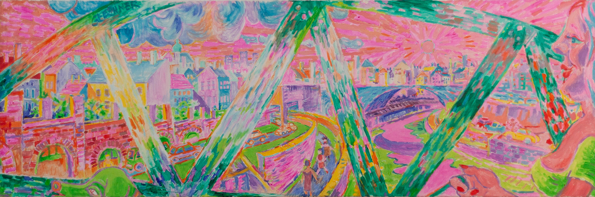 Passender Hund zum grünen Kleid/ Green dog fitting to my green dress 50 x 150 cm, oil on canvas