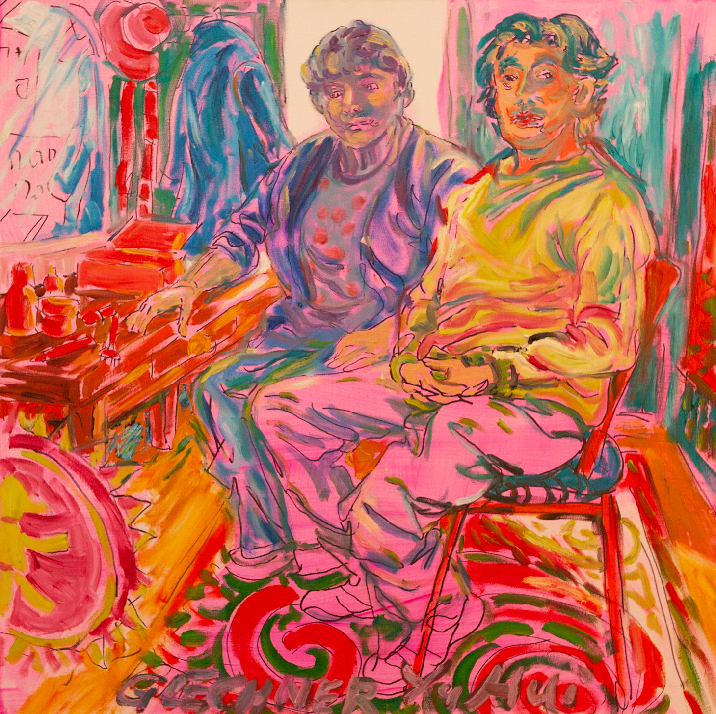 Künstlergarderobe, 80 x 80 cm, Öl auf Leinwand