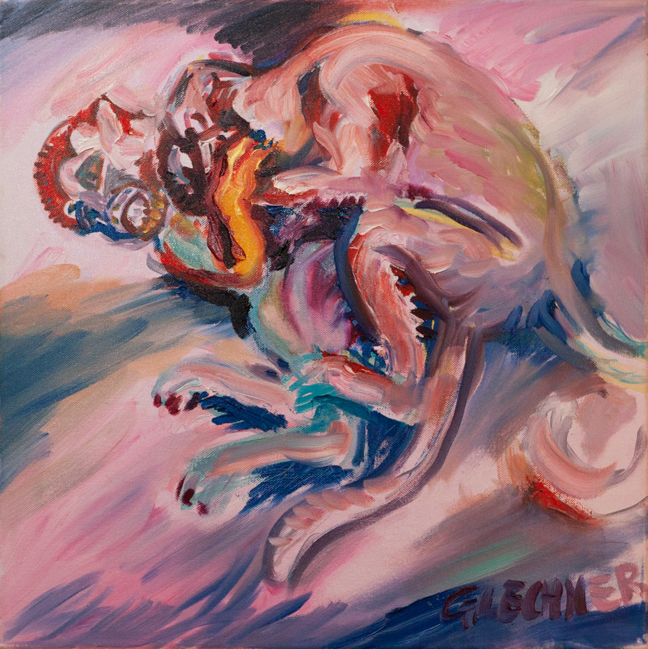 Lebhaftes Spiel, 50 x 50 cm, Öl auf Leinwand