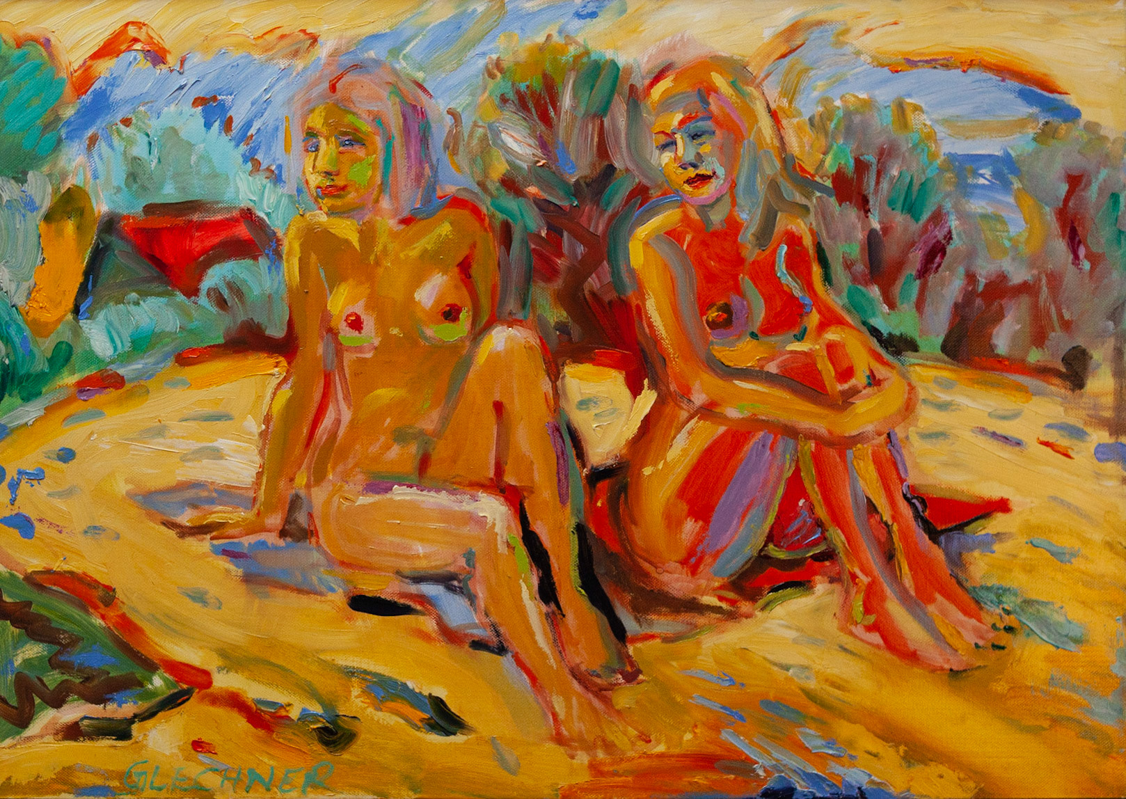 Mädchen beim Sonnbad, 50 x 70 cm, Öl auf Leinwand