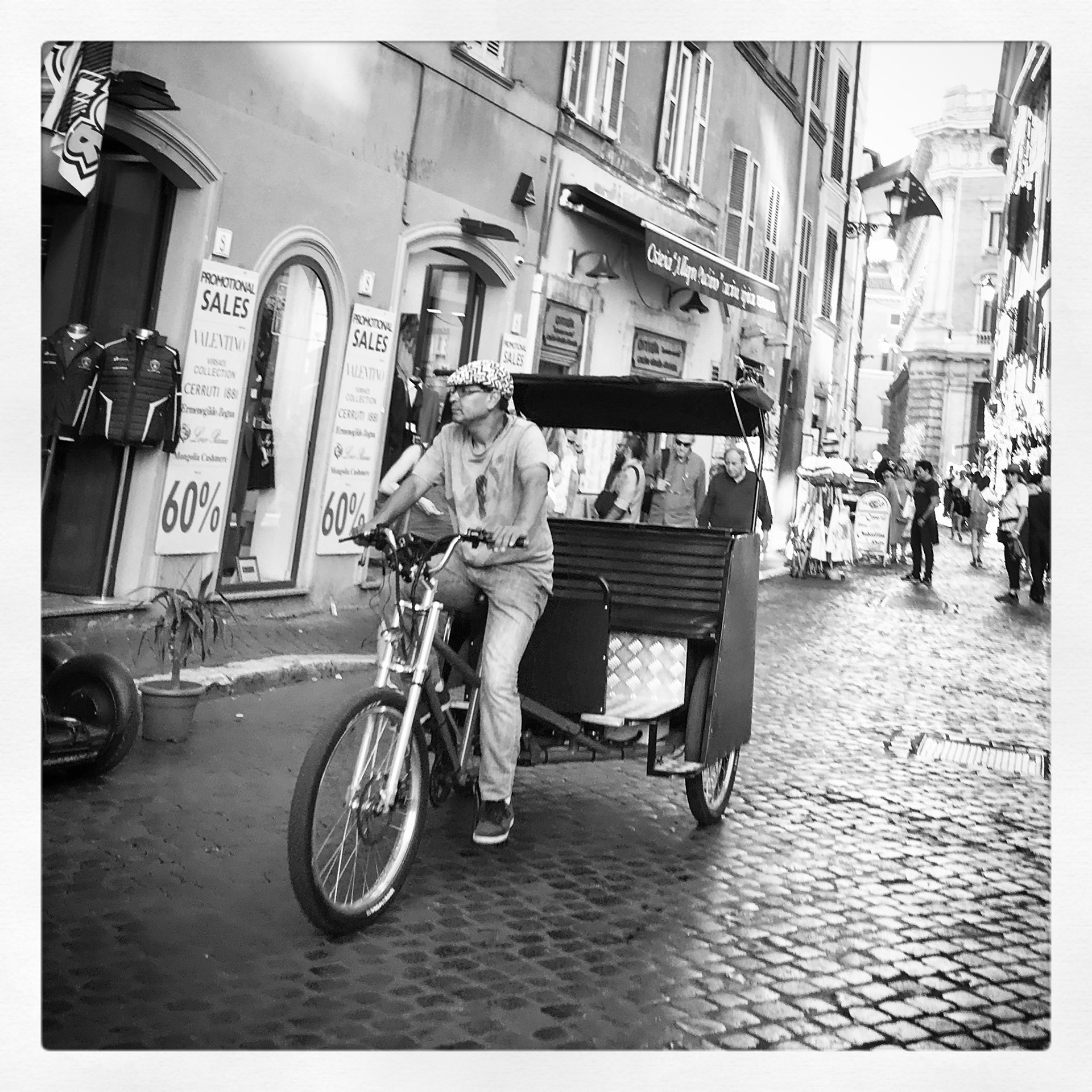 Riding on cobbled streets, Rome
