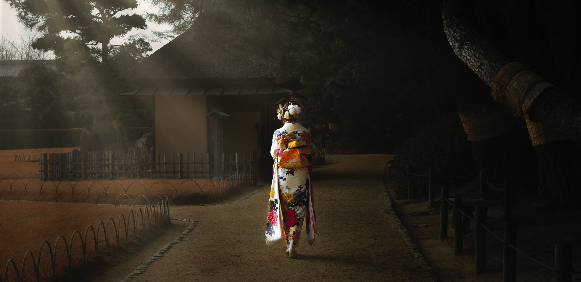 岡山県　成人式　和装　庭園