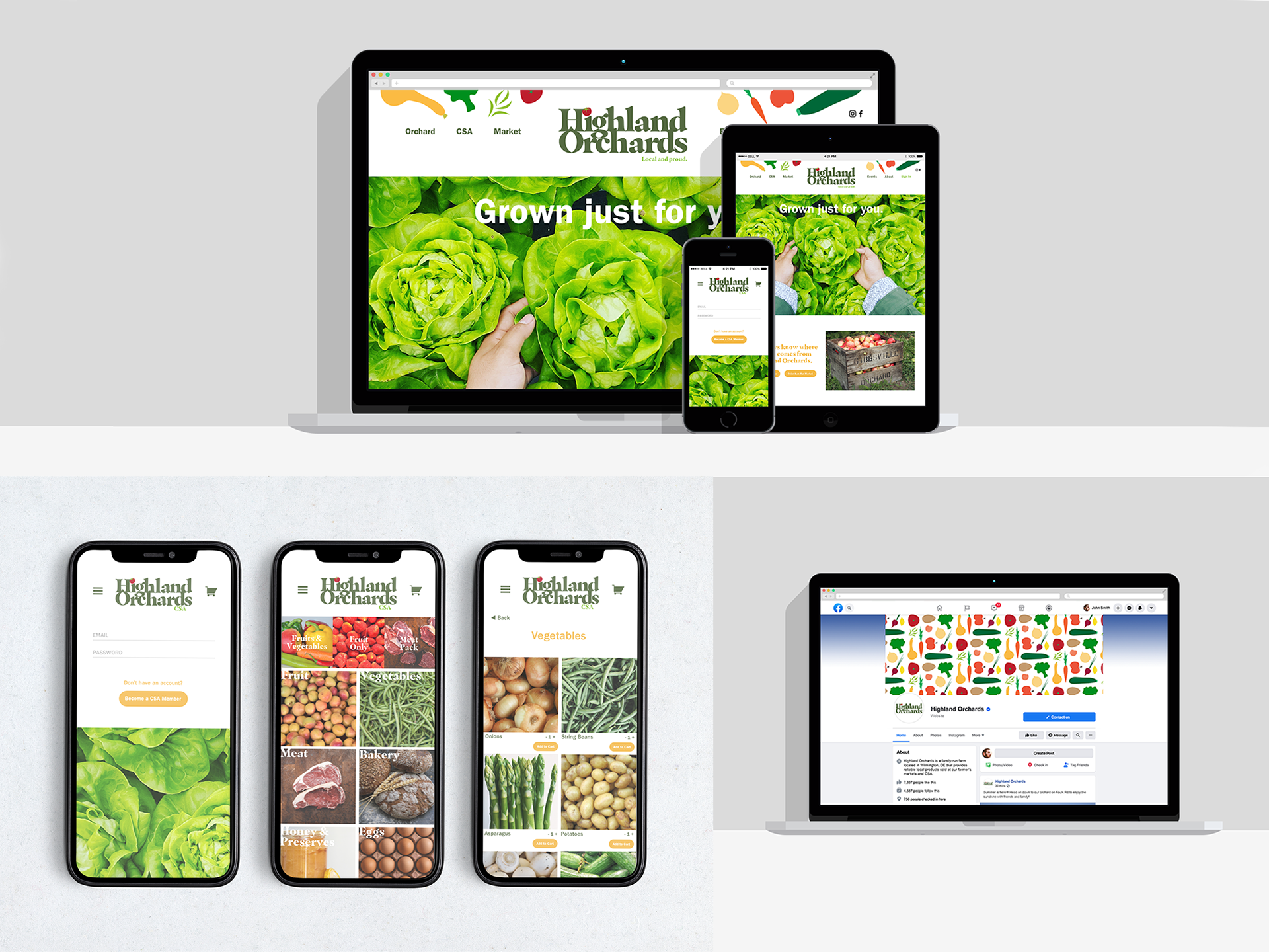 Clockwise from top: website, Facebook, app