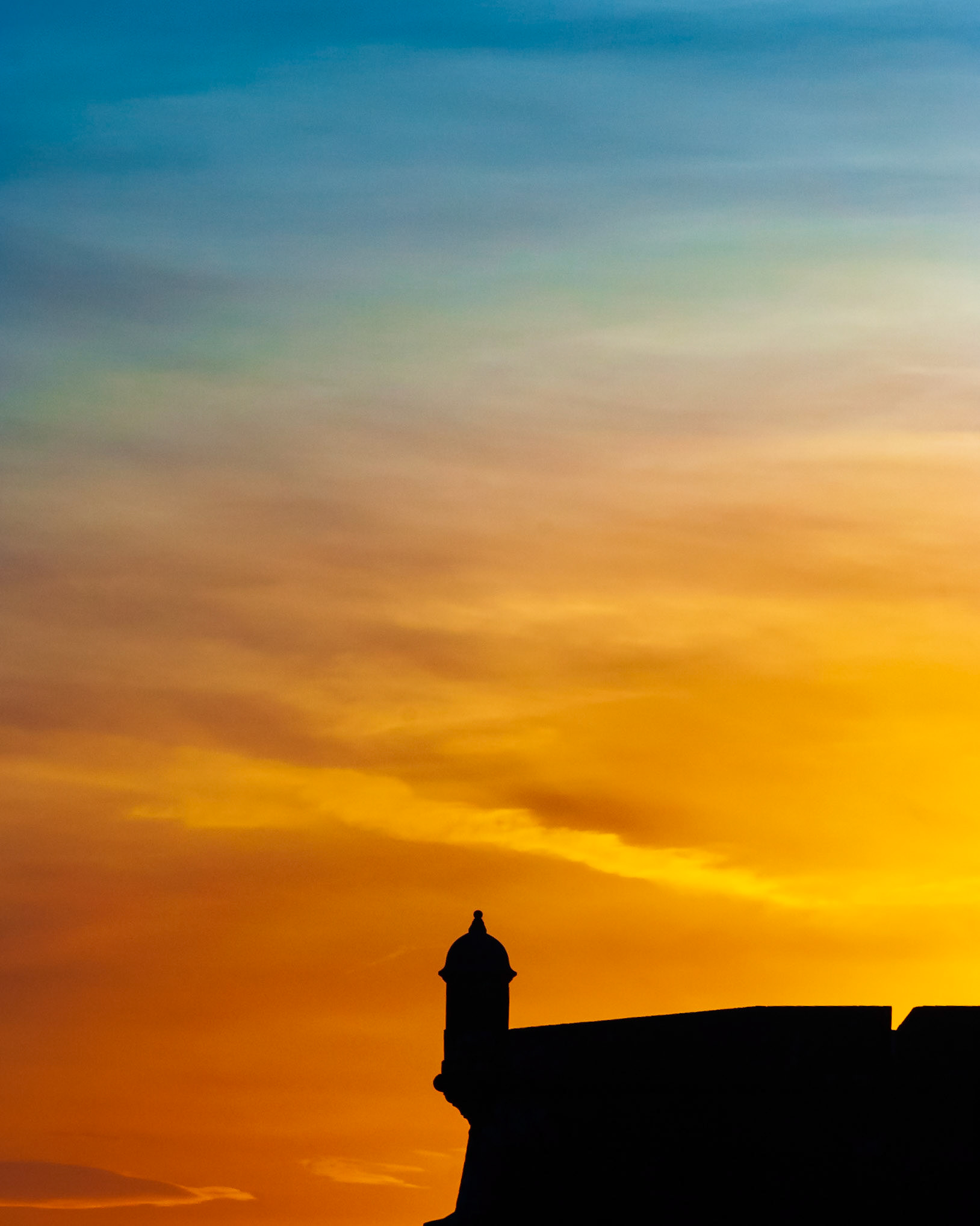 Garita del Castillo San Felipe del Morro en el atardecer. San Juan, Puerto Rico.
