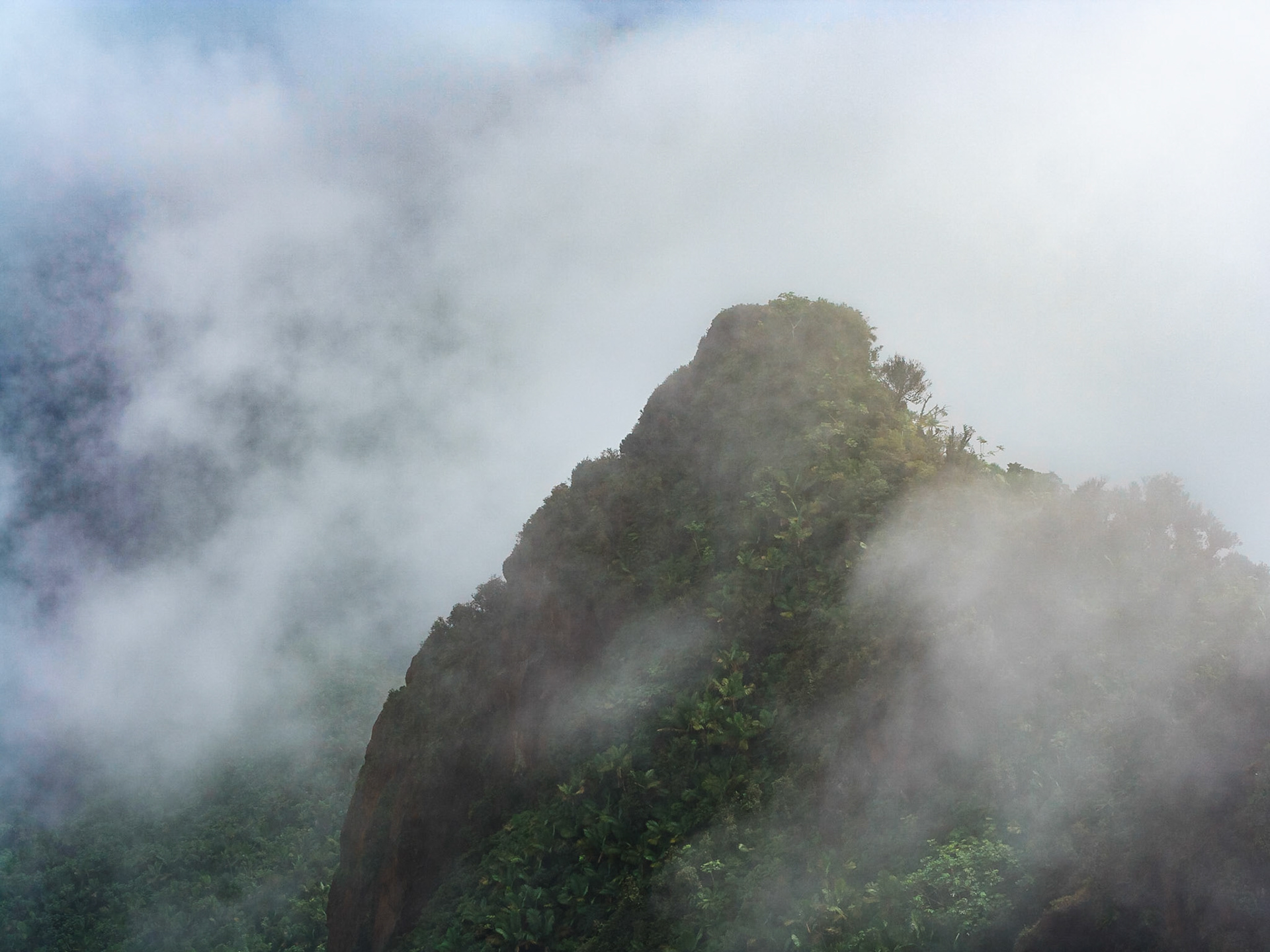 Montaña de El Yunque entre nubes. Río Grande, Puerto Rico.