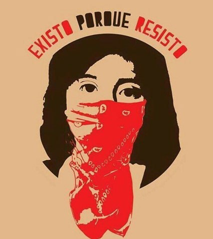 Imagem of a women with and a text "I exist because I resist"