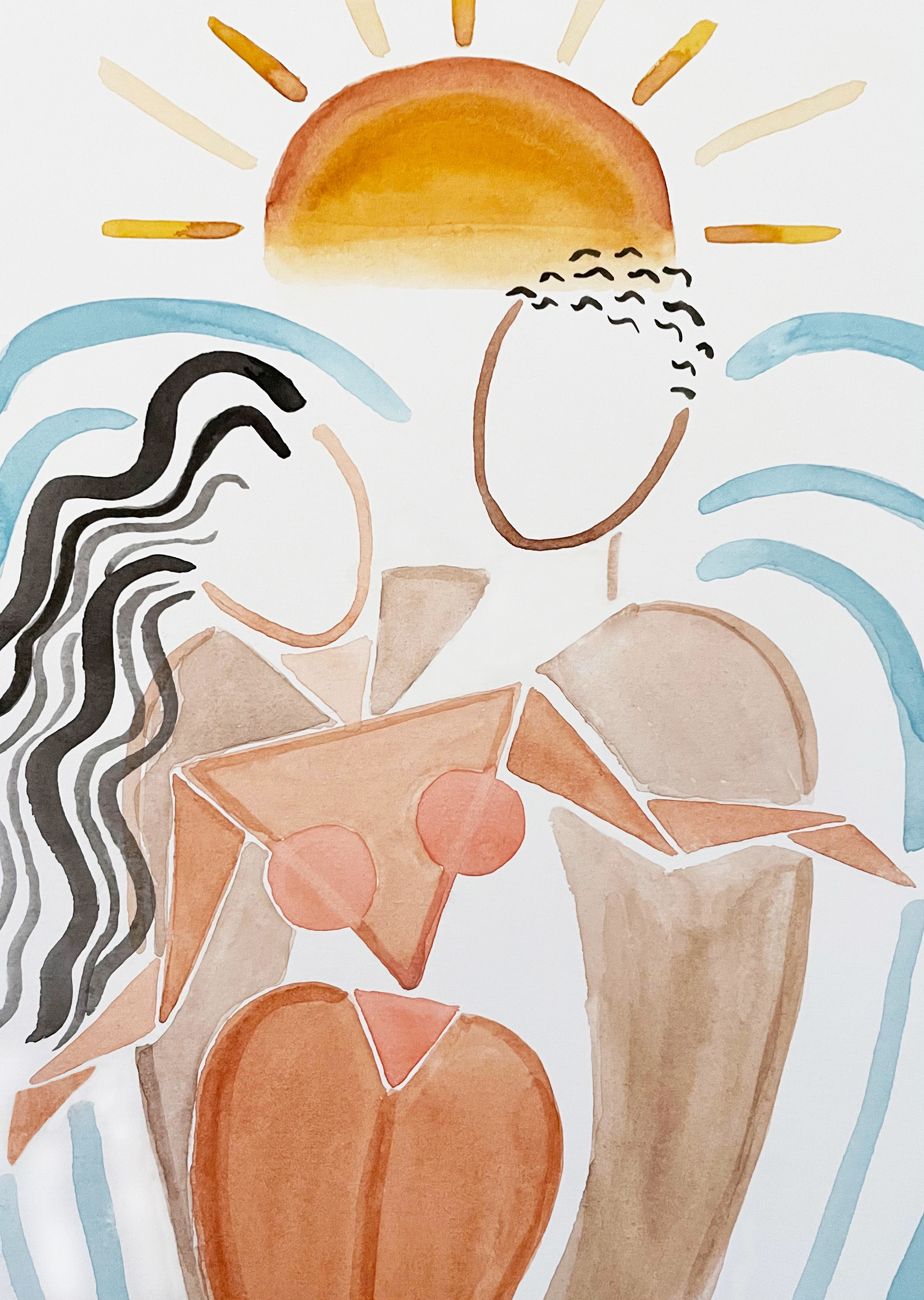 In the Sun, gouache on paper