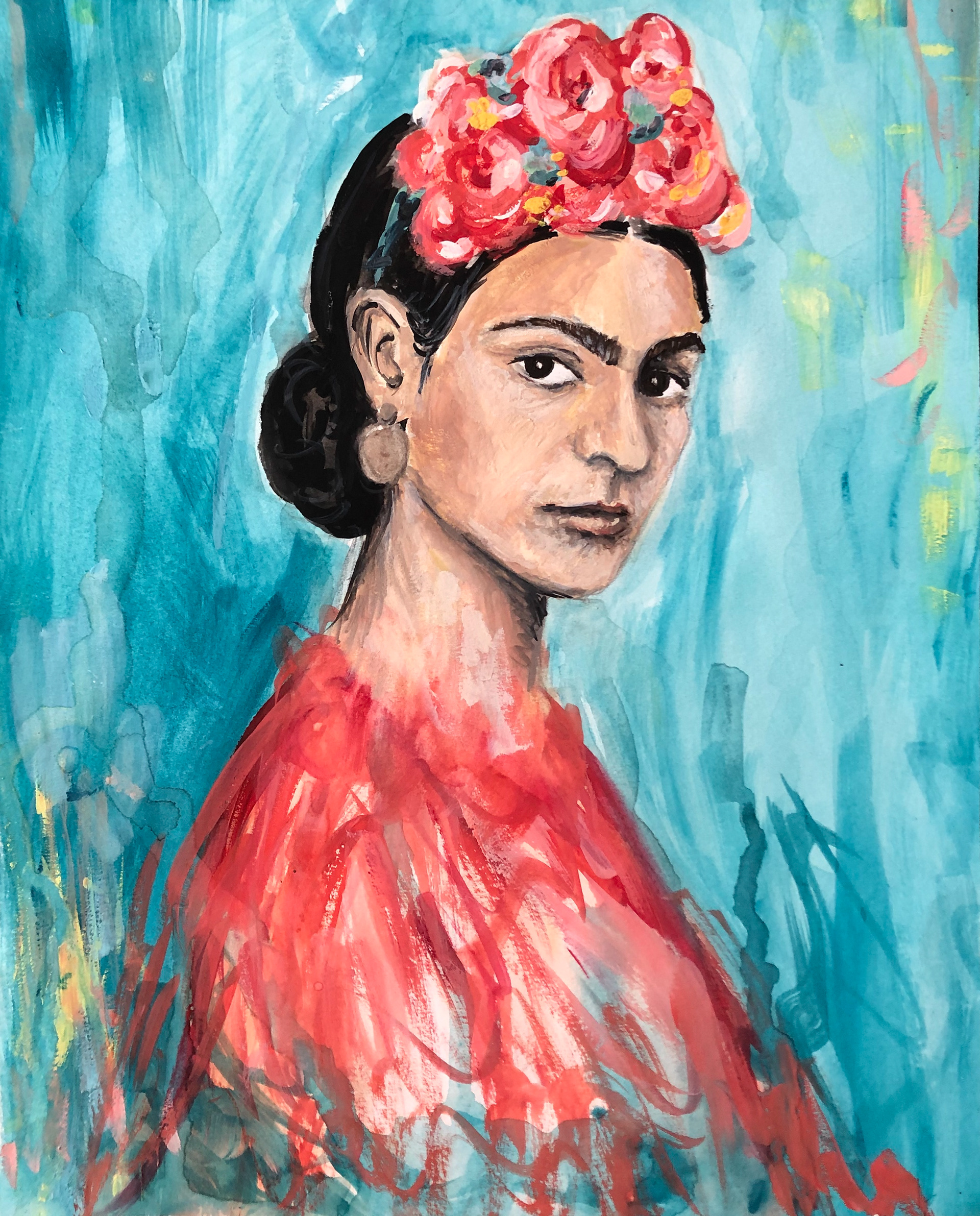 Ode to Frida, gouache on paper