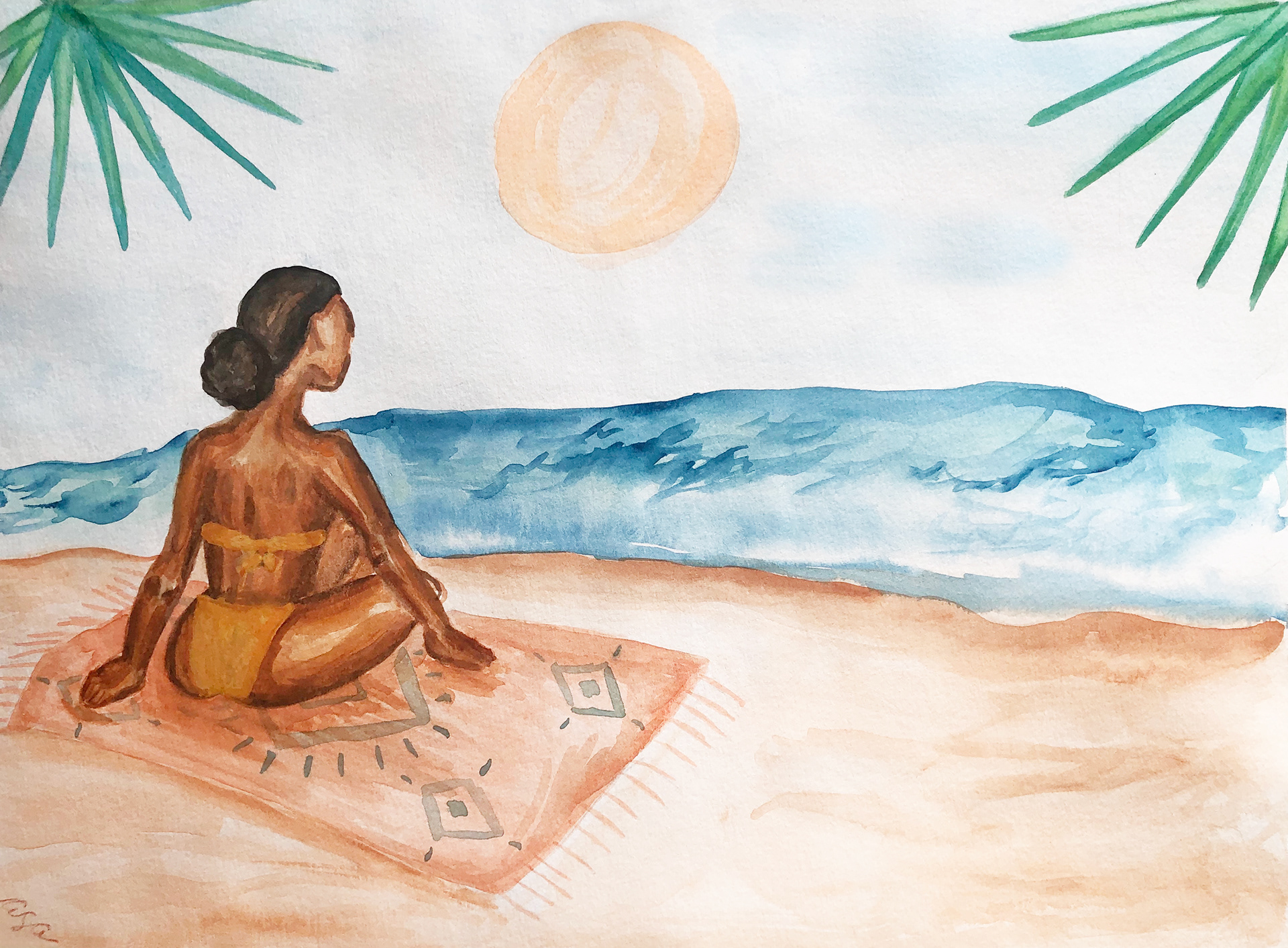The Sea & Me, gouache on paper