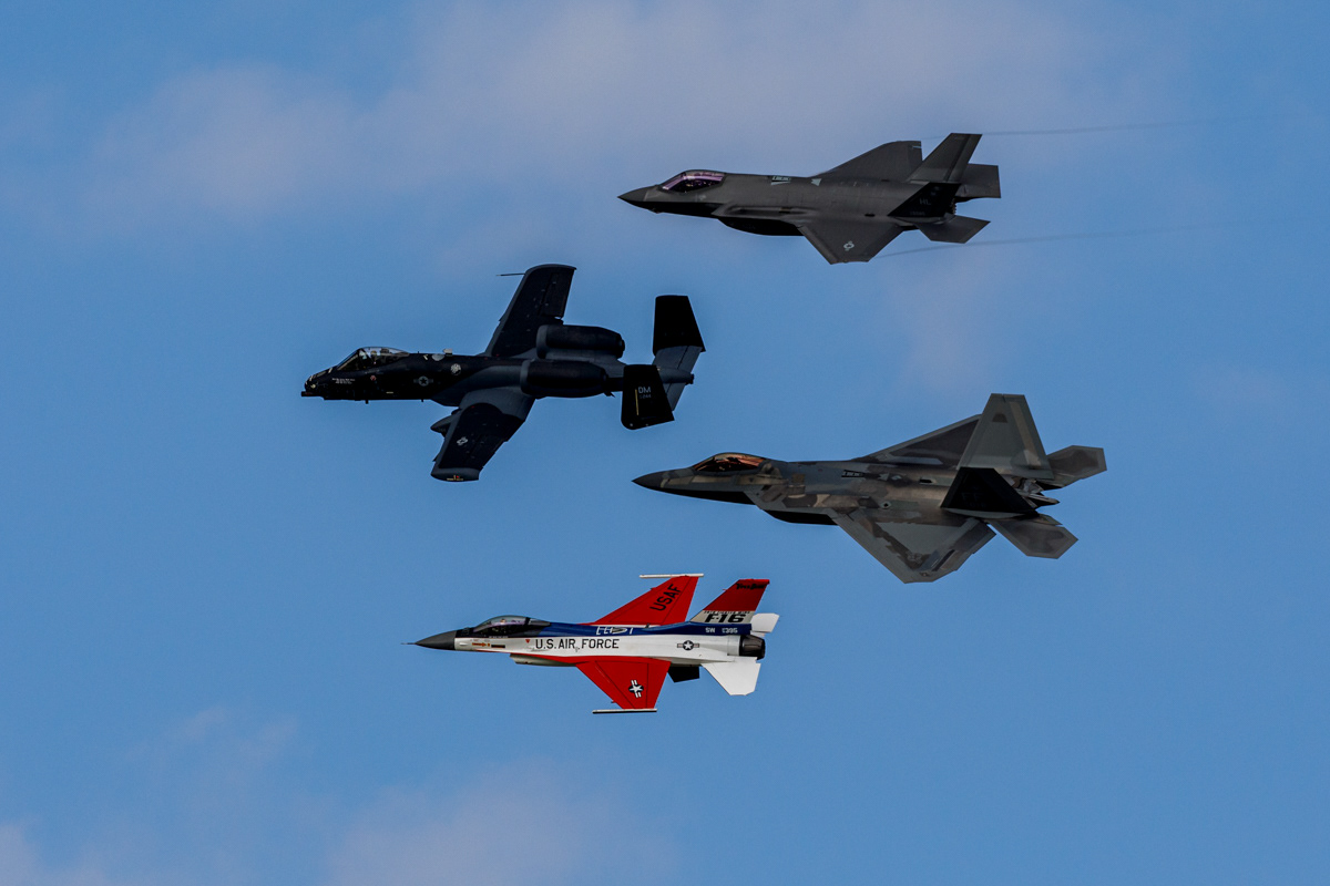 USAF F-35, A-10, F-22, and F-16