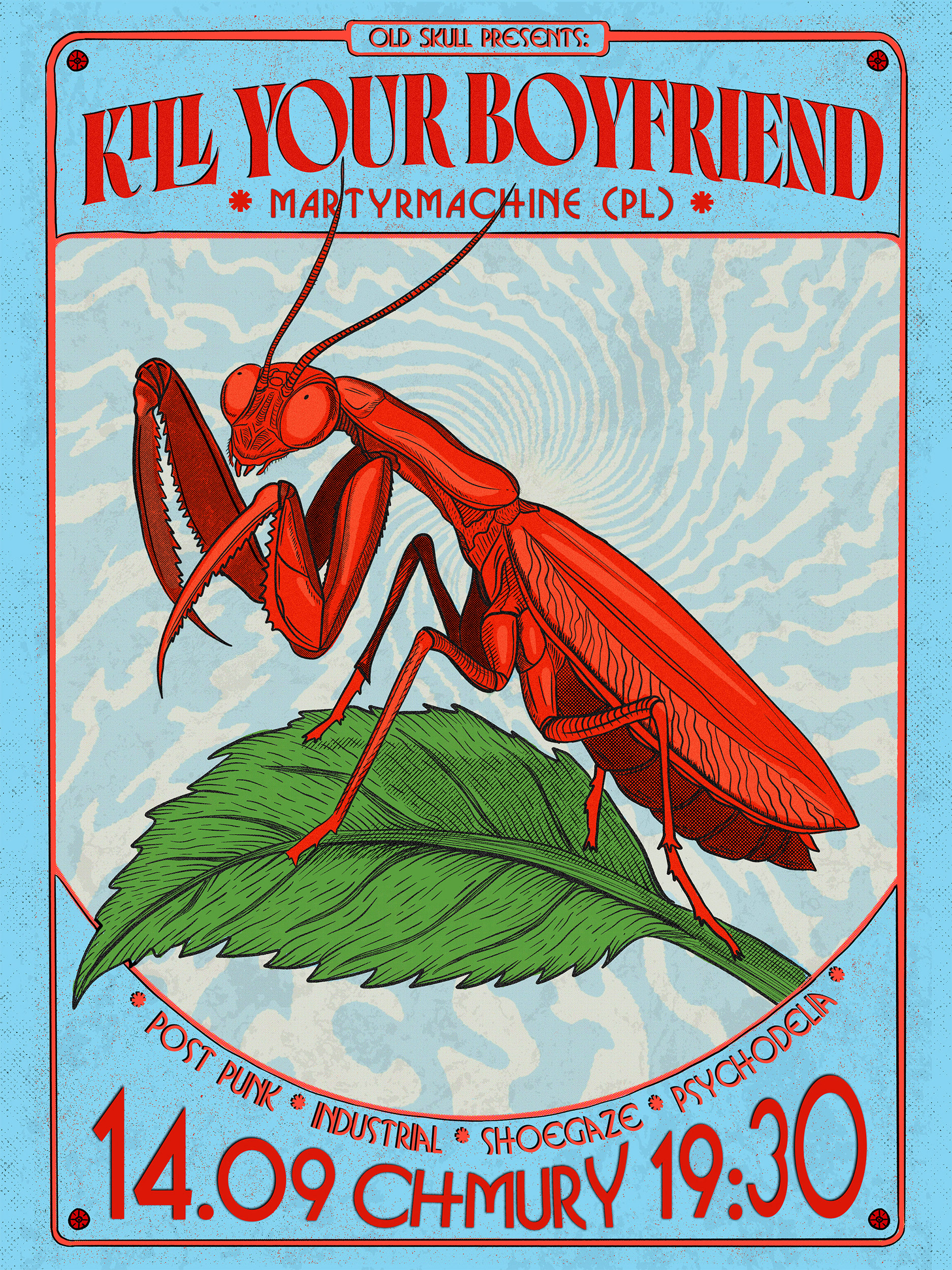 Kill Your Boyfriend, Martyrmachine, poster for Old Skull at Chmury Warszawa