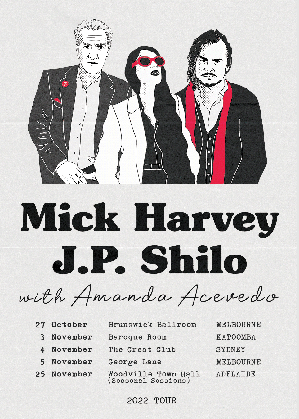 Mick Harvey , Amanda Acevedo concert poster by Ursula Roslon