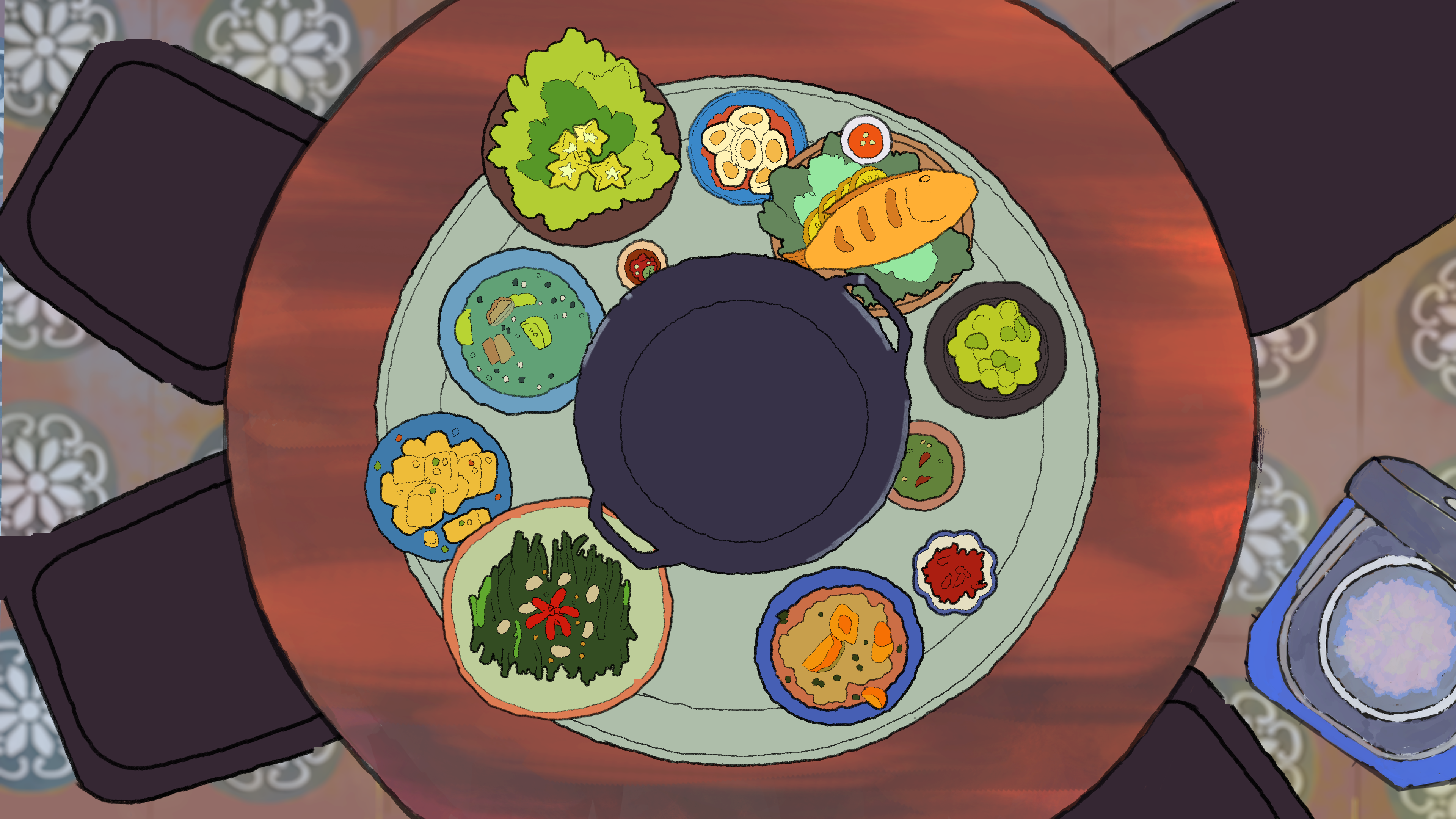 Background Painting and Lineart for the Animation