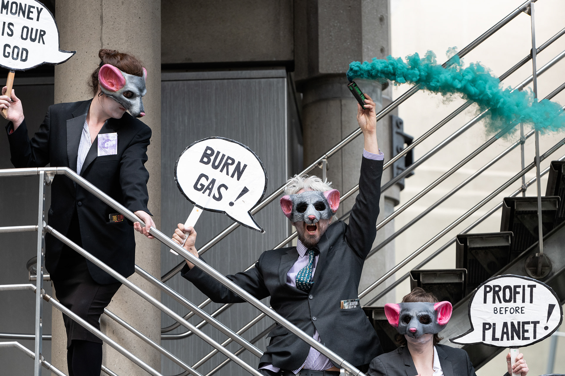 Corporate rats at Lloyd's Insurance who underwrite fossil fuel schemes.  © Ron Fassbender