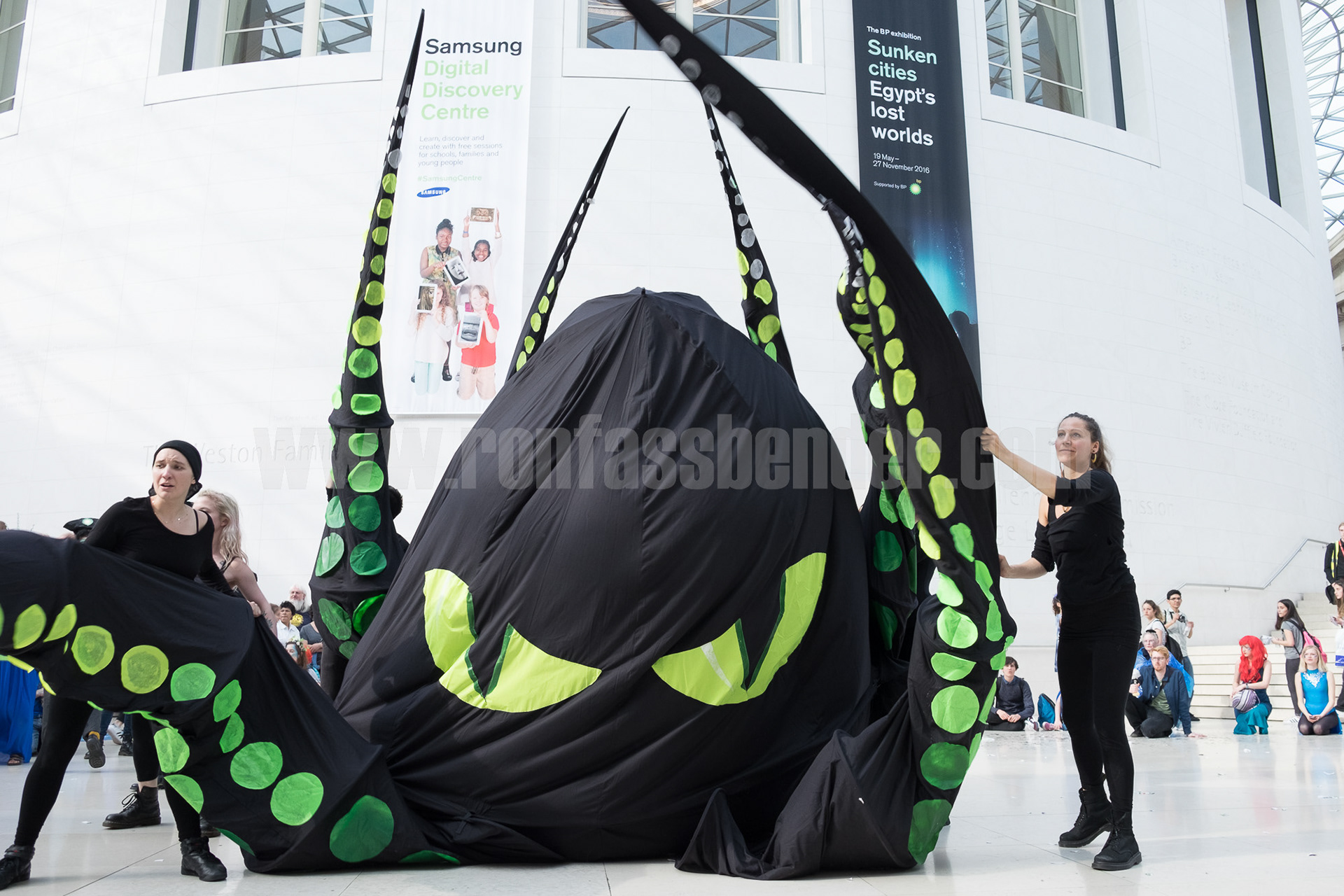 The BP Kraken in the British Museum's Great Court during a protest against sponsorship by the oil company. © Ron Fassbender