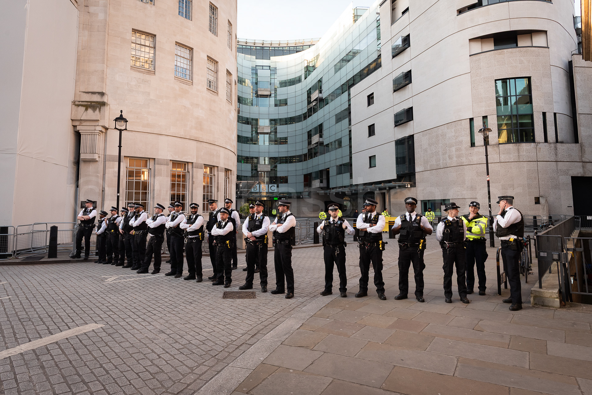 Police block entrance to the BBC HQ © Ron Fassbender