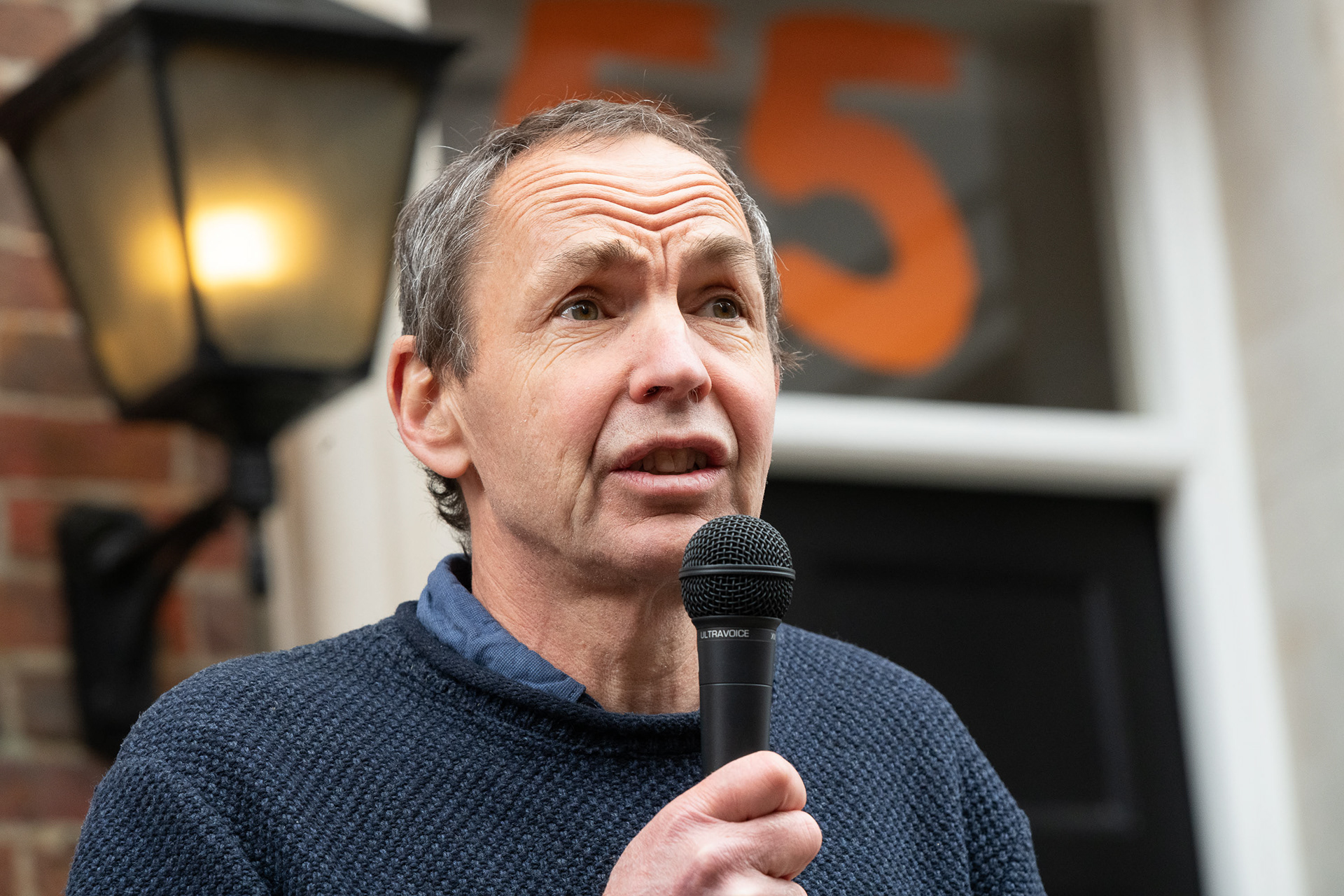 Professor Mike Berners-Lee addresses a rally in Tufton St  © Ron Fassbender