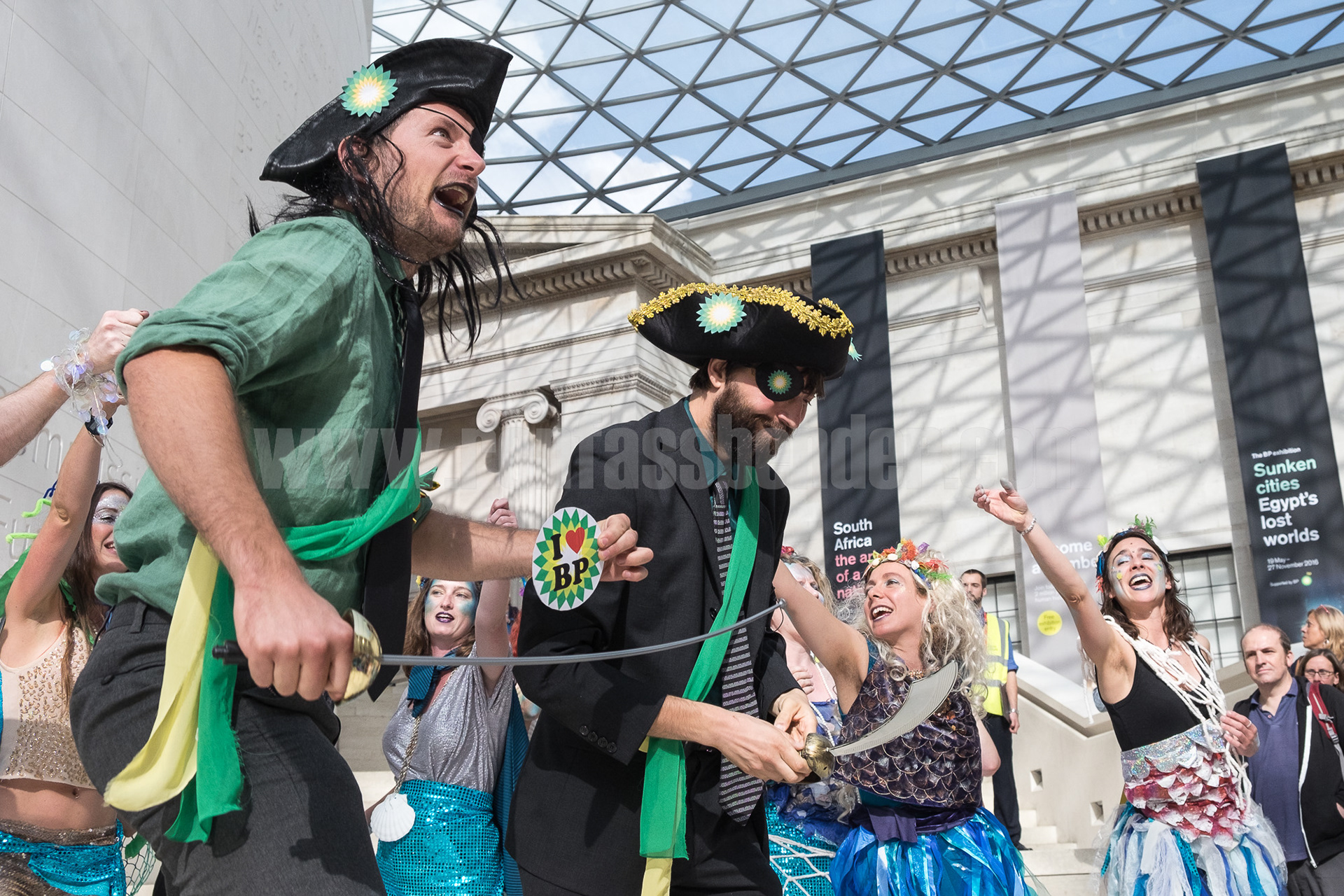 BP pirates during a performance protest against the oil company's sponsorship of the British Museum. © Ron Fassbender