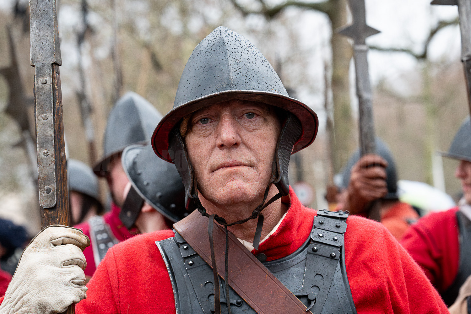 A member of the English Civil War, Society dressed in historic uniform, takes part in the annual commemoration by The King's Army of the execution of King Charles I, in London, UK.