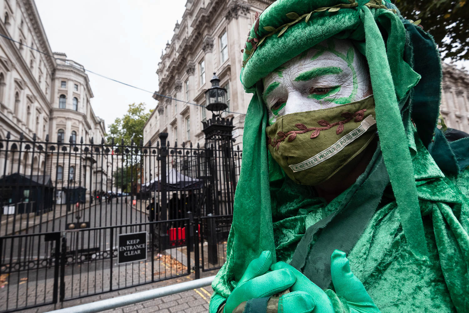Green Spirit outside Downing Street, home of the UK Prime Minister. © Ron Fassbender
