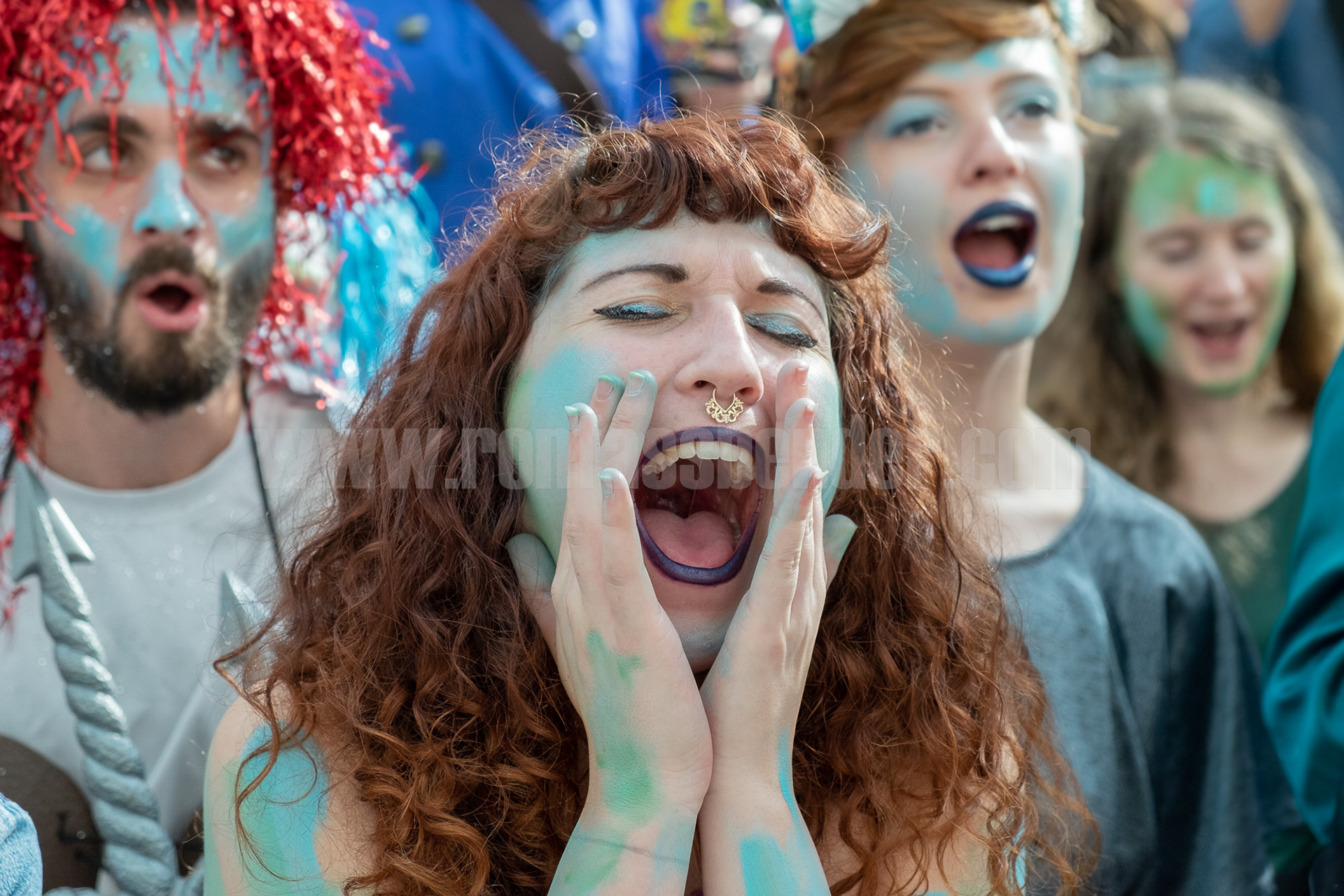 Activists sing during a performance protest against BP sponsorship of the British Museum. © Ron Fassbender
