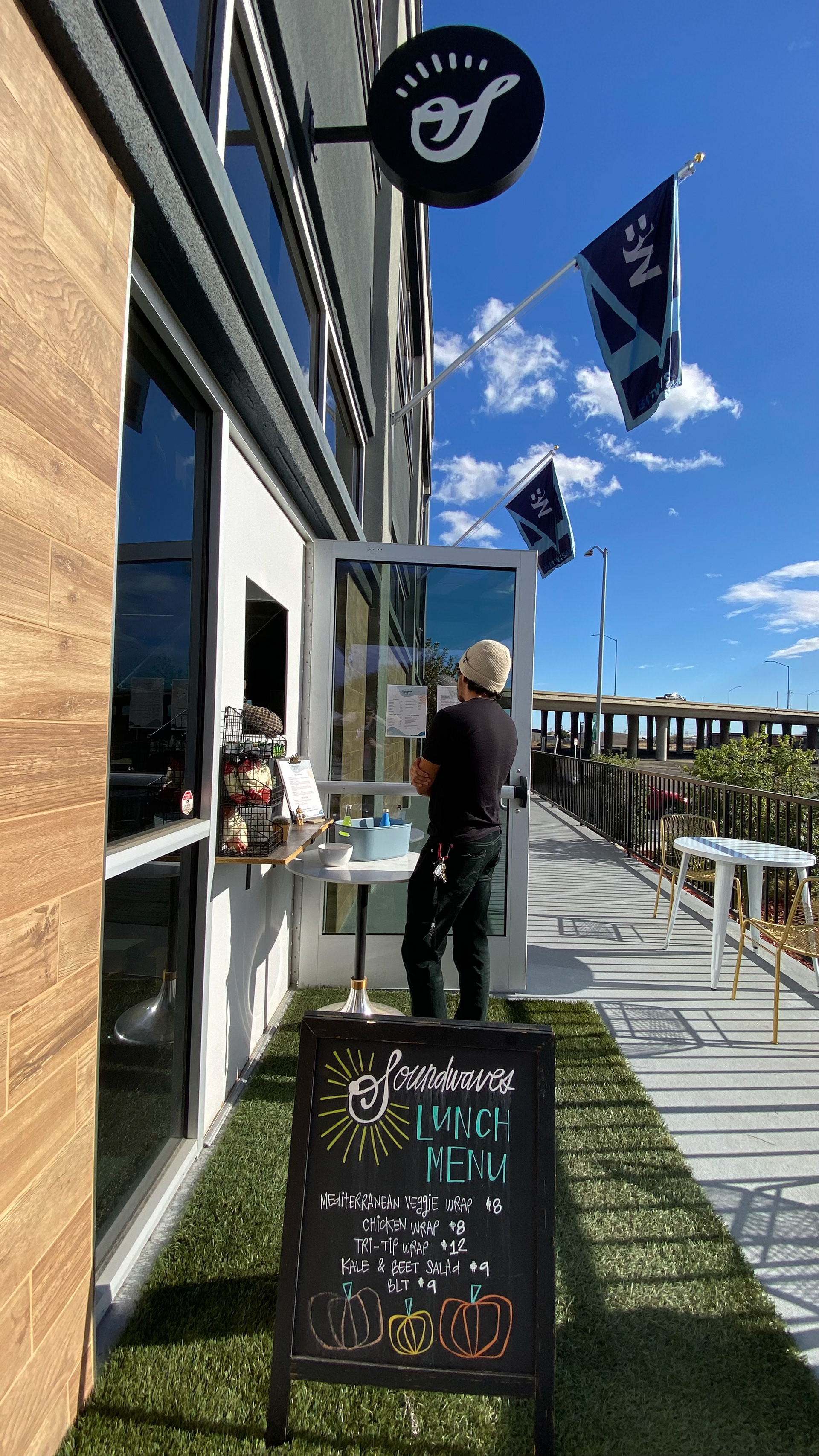 Soundwaves Storefront, Signage, and menu