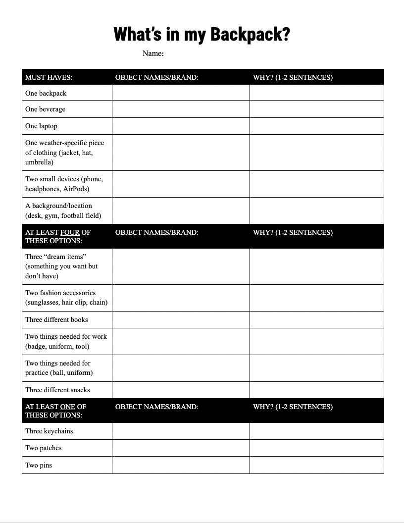 Front of Ideation Handout