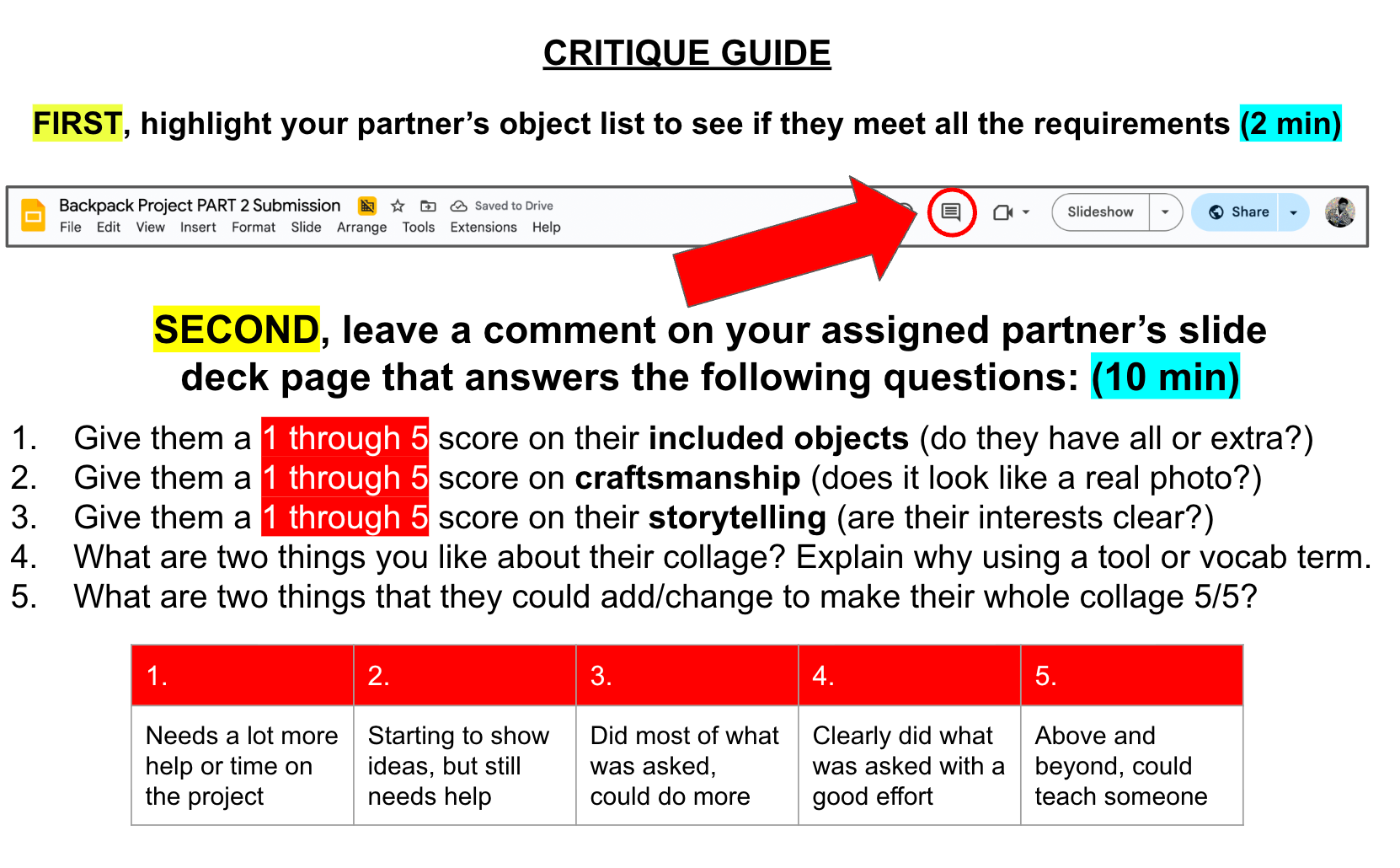Critique Instruction Slide 1