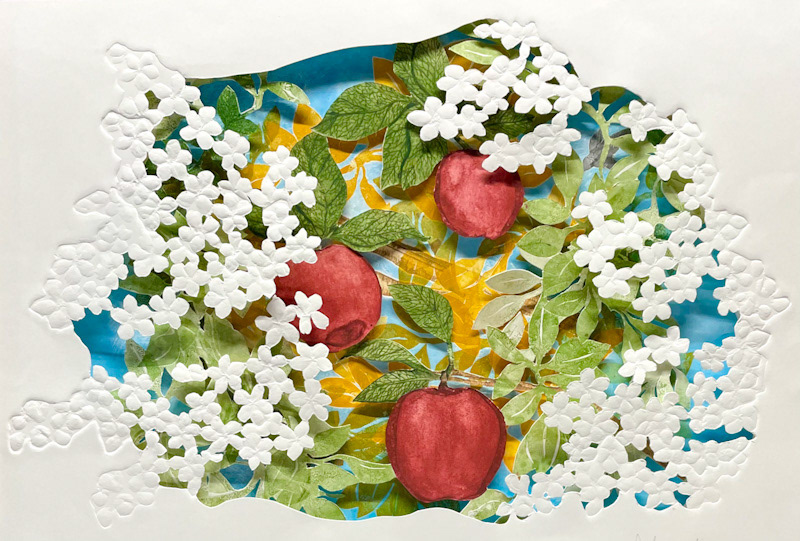 “Seasonal Alchemy” / 2025 / hand-cut embossment, hand-cut drypoimt w/ monotype, monotype