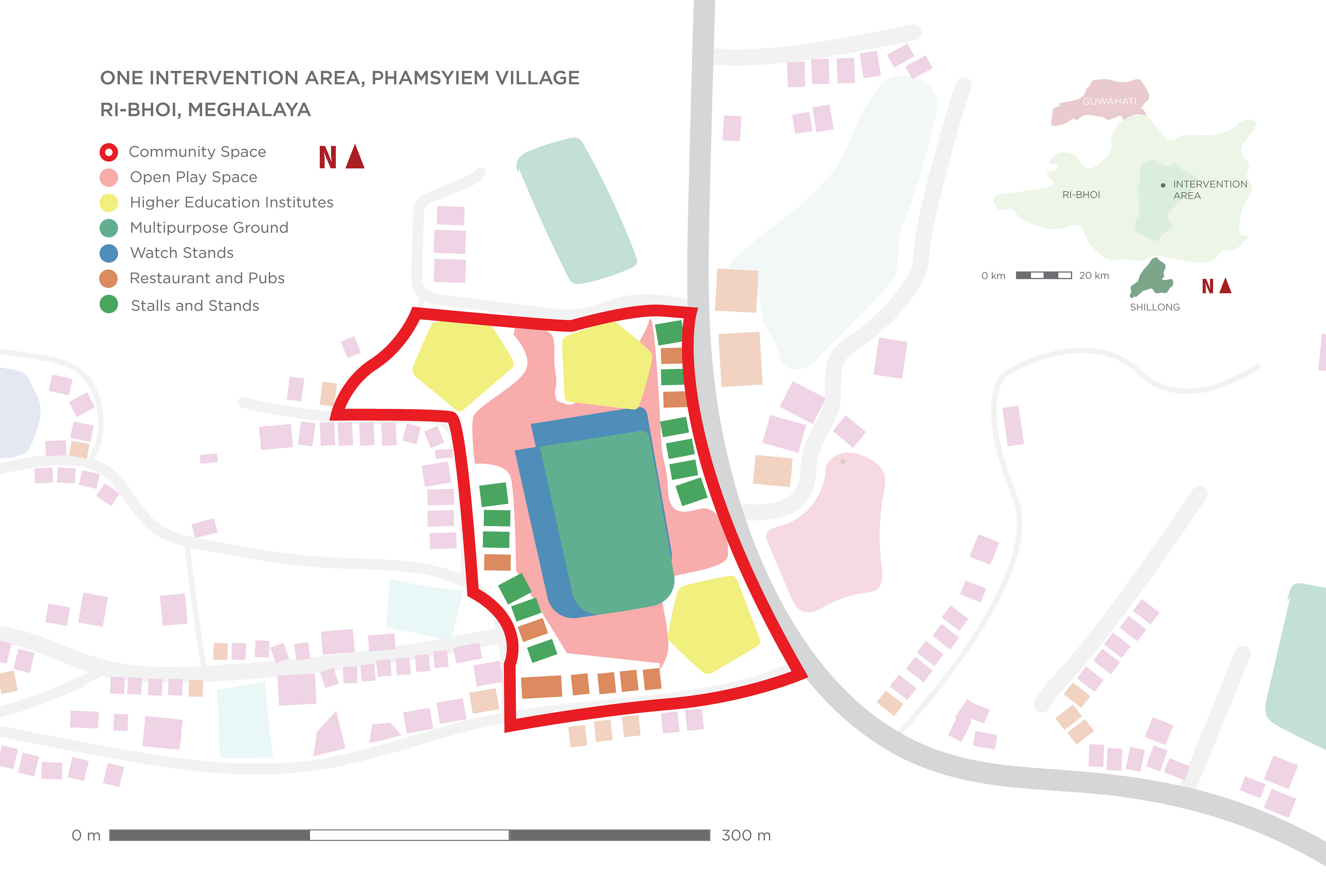 *an overlay of the concept on a map of Phamsyeim Village, Nonghpoh, Meghalaya; drafted through primary research