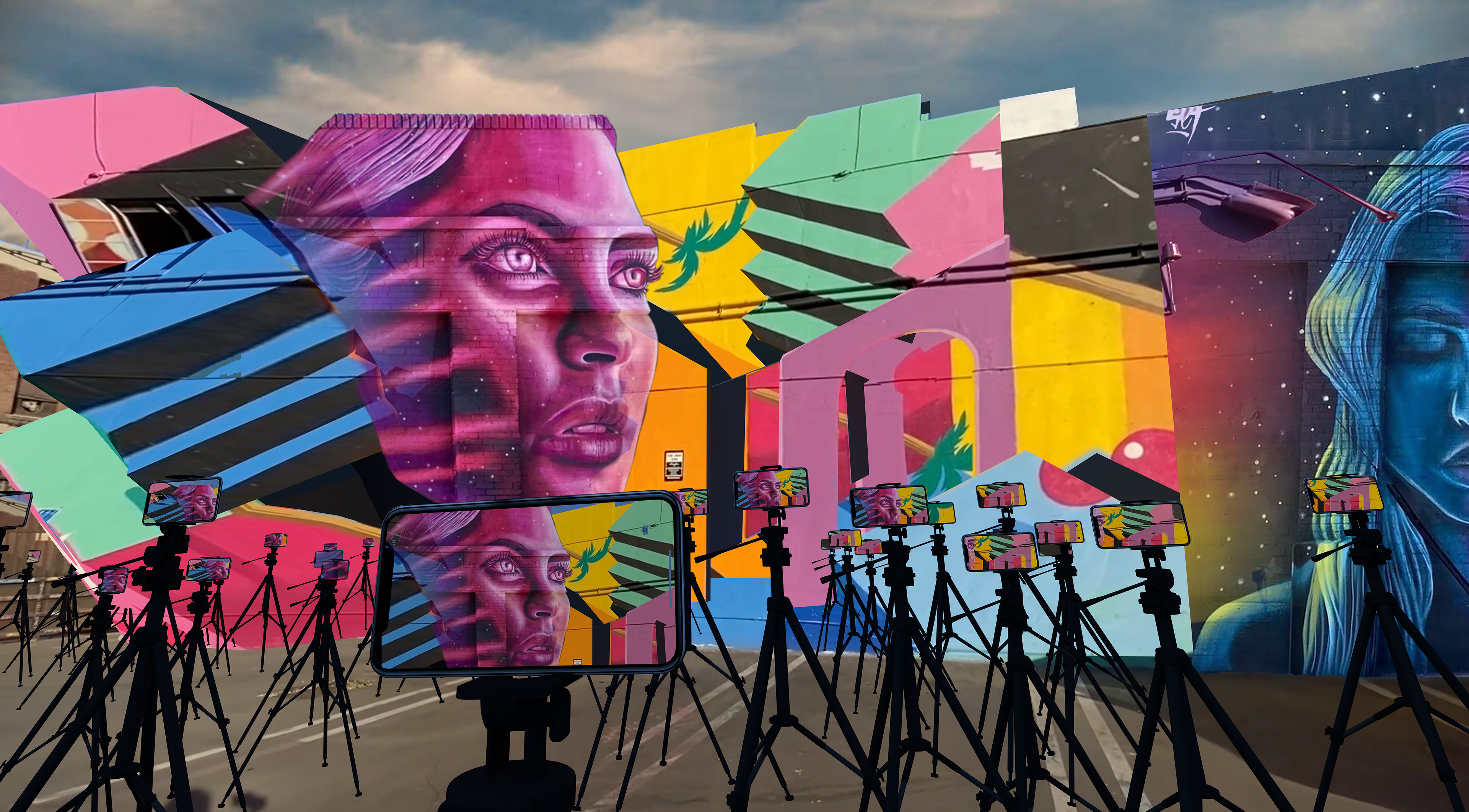 The image created to symbolise the power of visualisation and the opportunities that a mural which has always been a part of the streetscape and the obsession we all have with the camera and how every individual looks at different aspect of the picture.