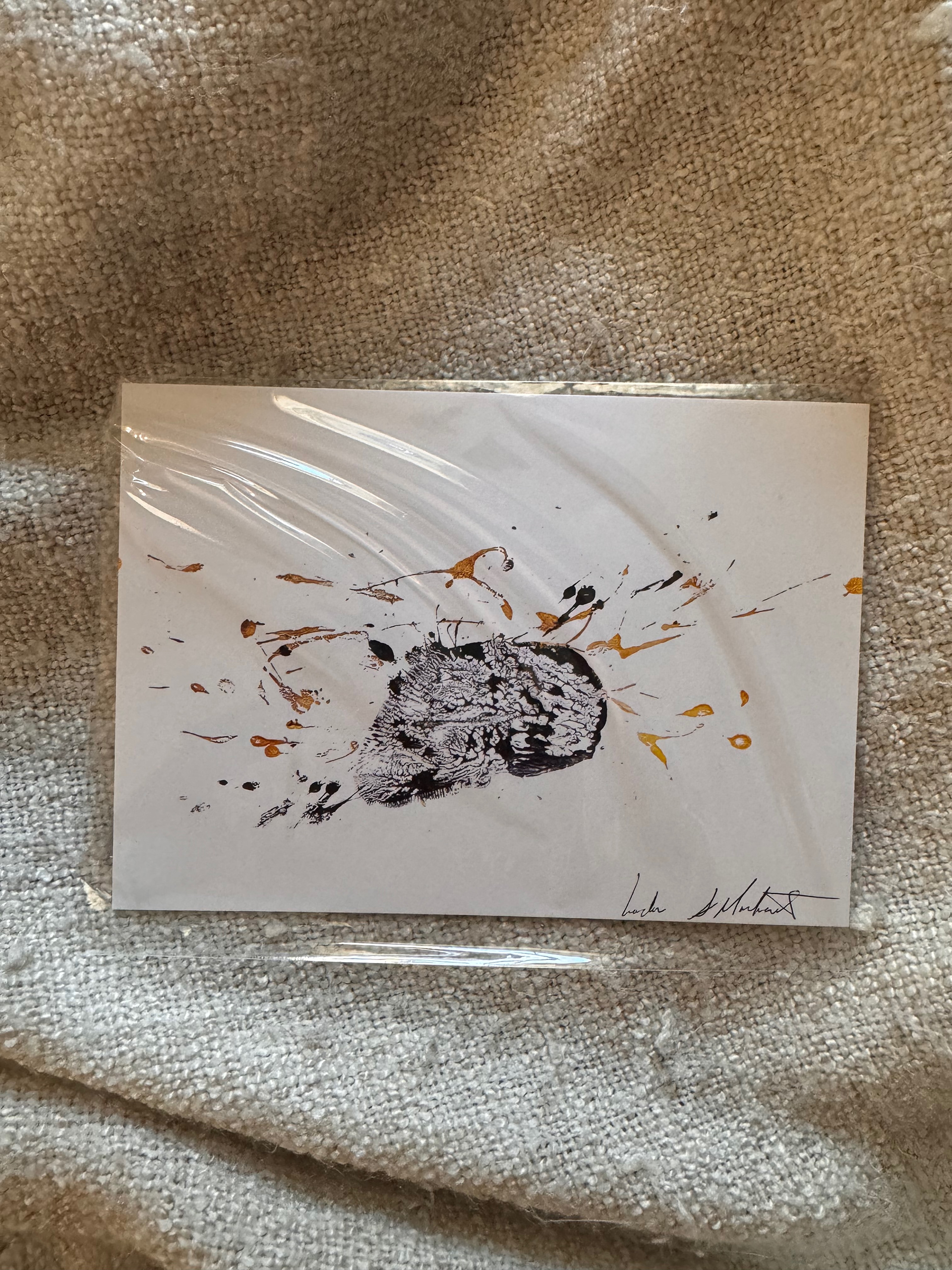 idea print: 5x7" print or greeting card, also available as a print and original. Original is ~15" x 33" on Crane Currency paper with industrial and craft paint