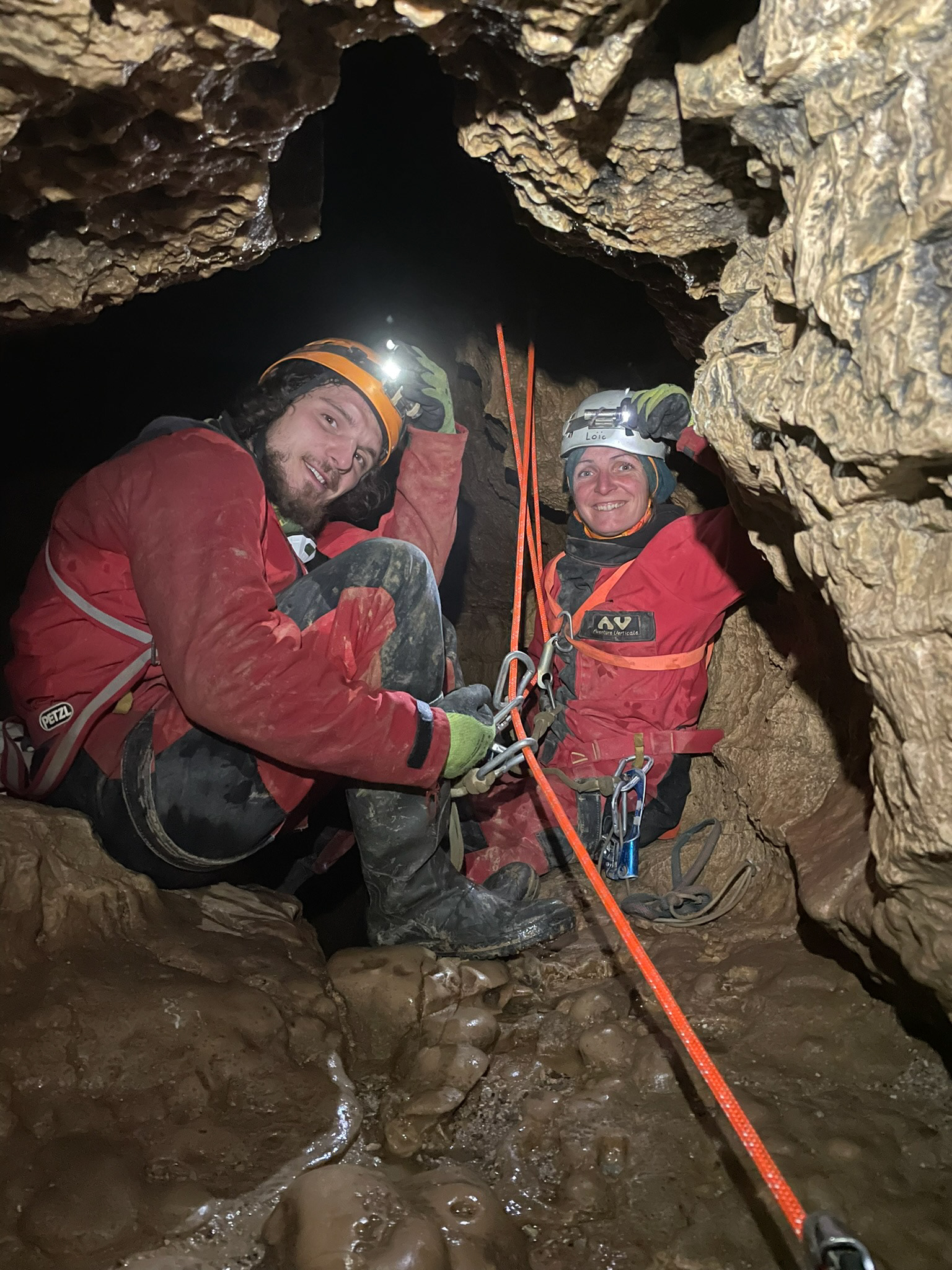 Heureux d'être contents mais un peu stressés avant les rappels du Gouffre Michelier