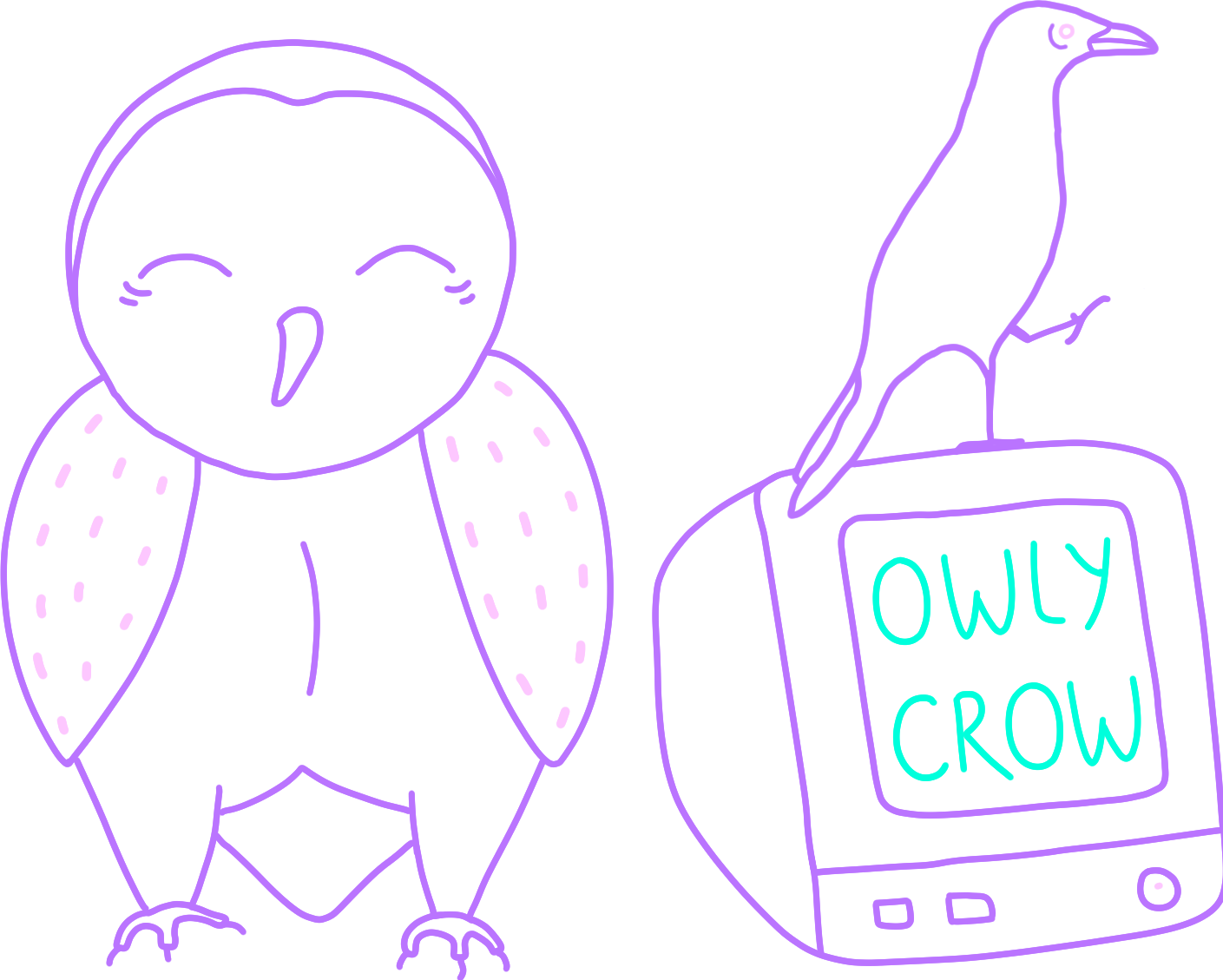 owly crow logo with a crow, an owl and a monitor