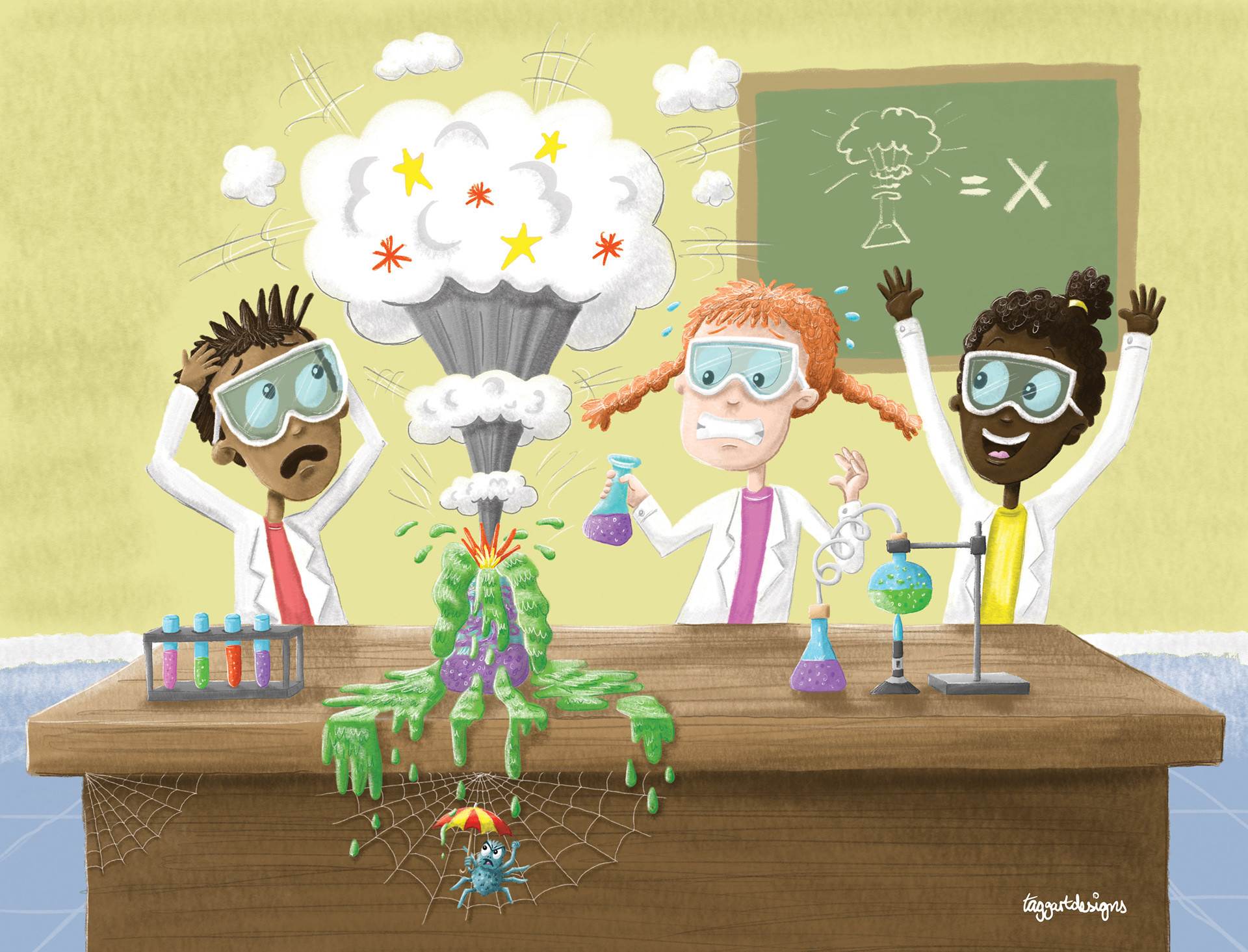 Science class explosion illustration