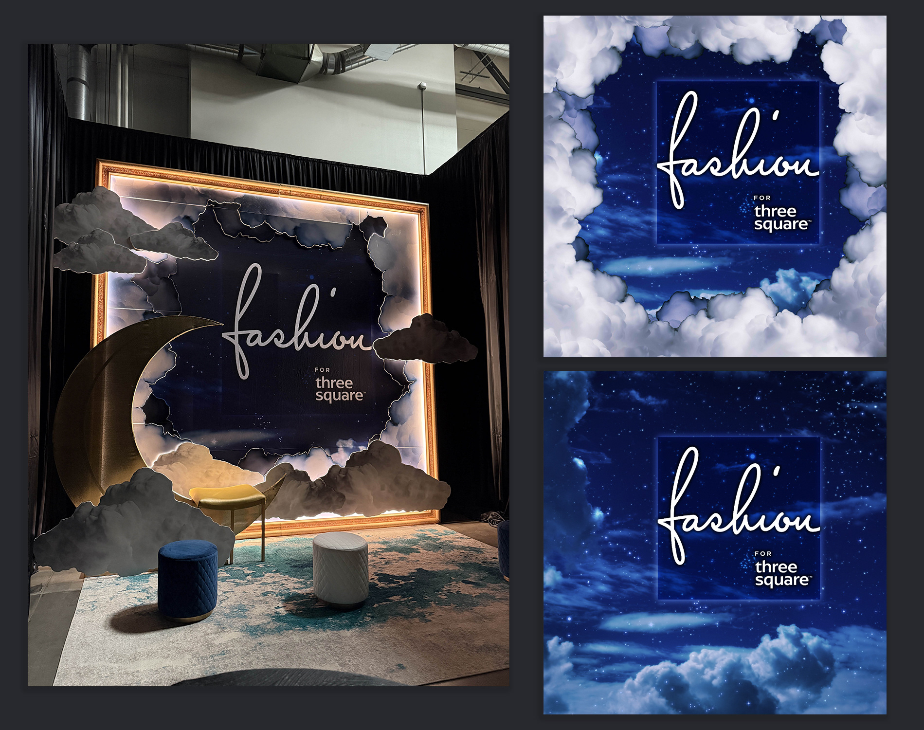 Cloud foamboard cutouts and SEG fabric graphic