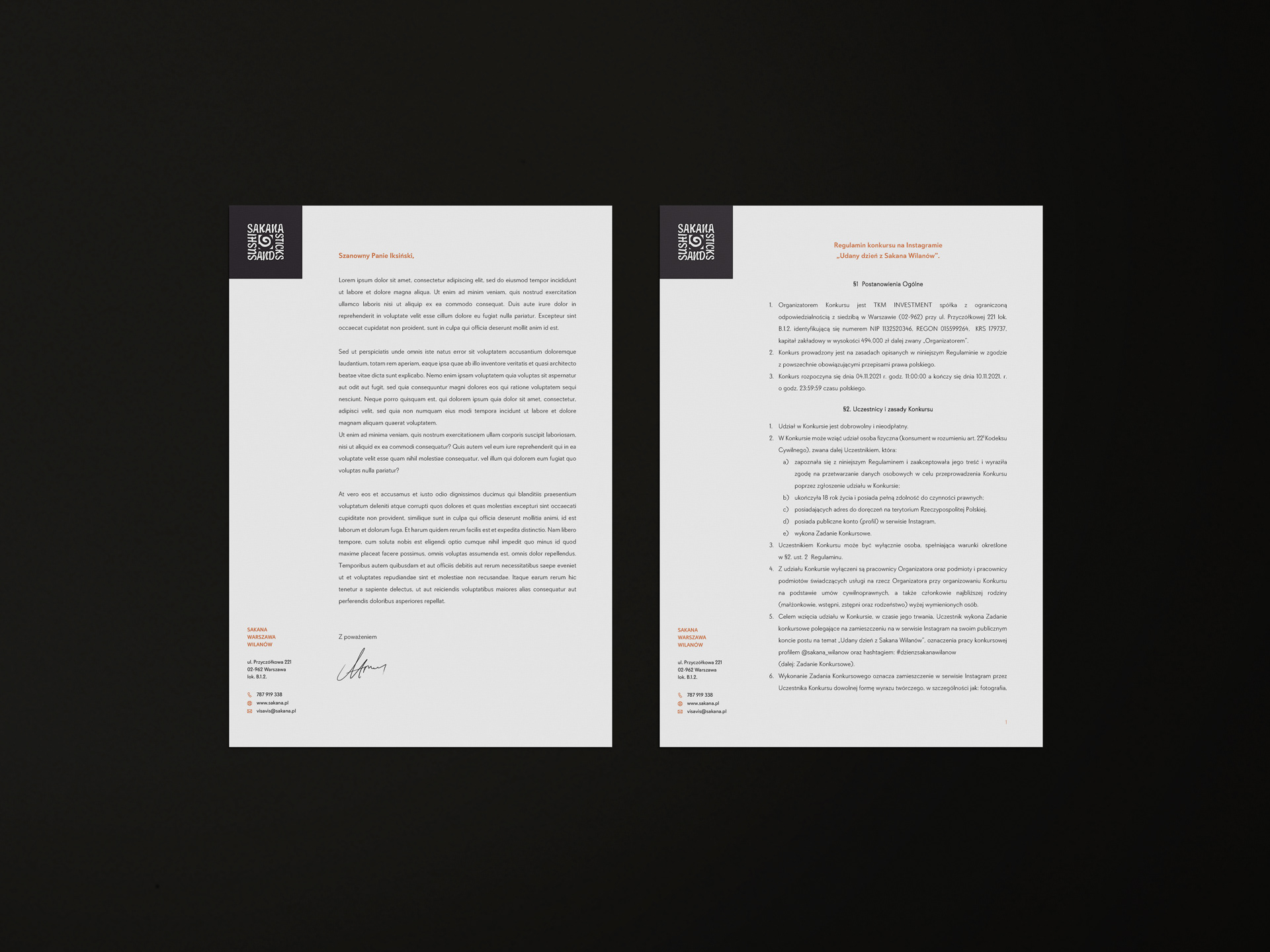 Layout papieru firmowego Sakana Sushi and Sticks.
