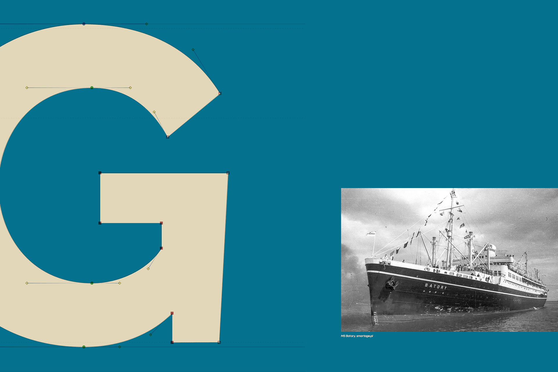 Detal w literze "g" o kontekście historycznym. Projekt typograficznego logo dla Gdyni. Magda Kowalska creepart.