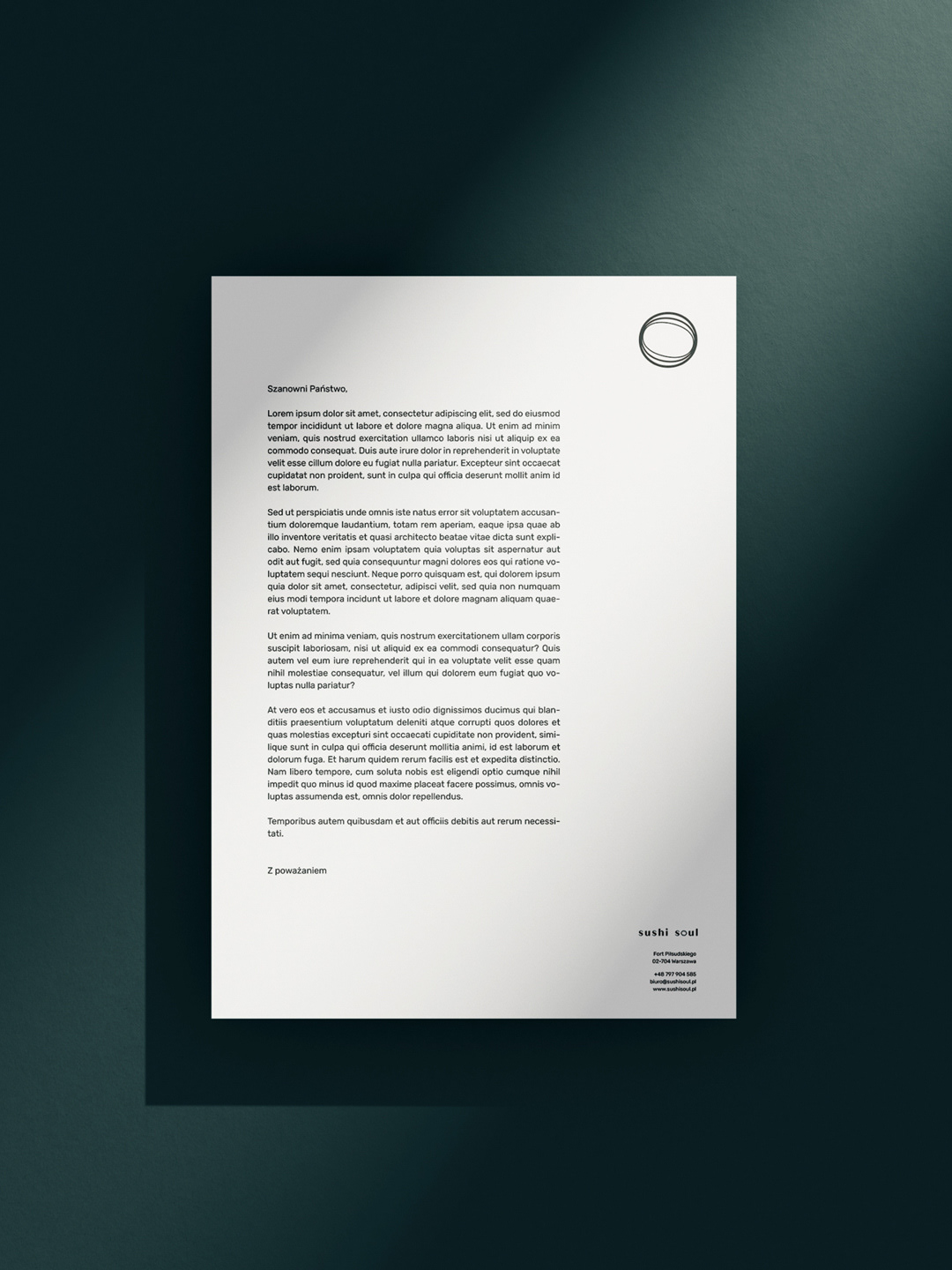 Projekt eleganckiego i minimalistycznego papieru firmowego dla butikowej restauracji premium.