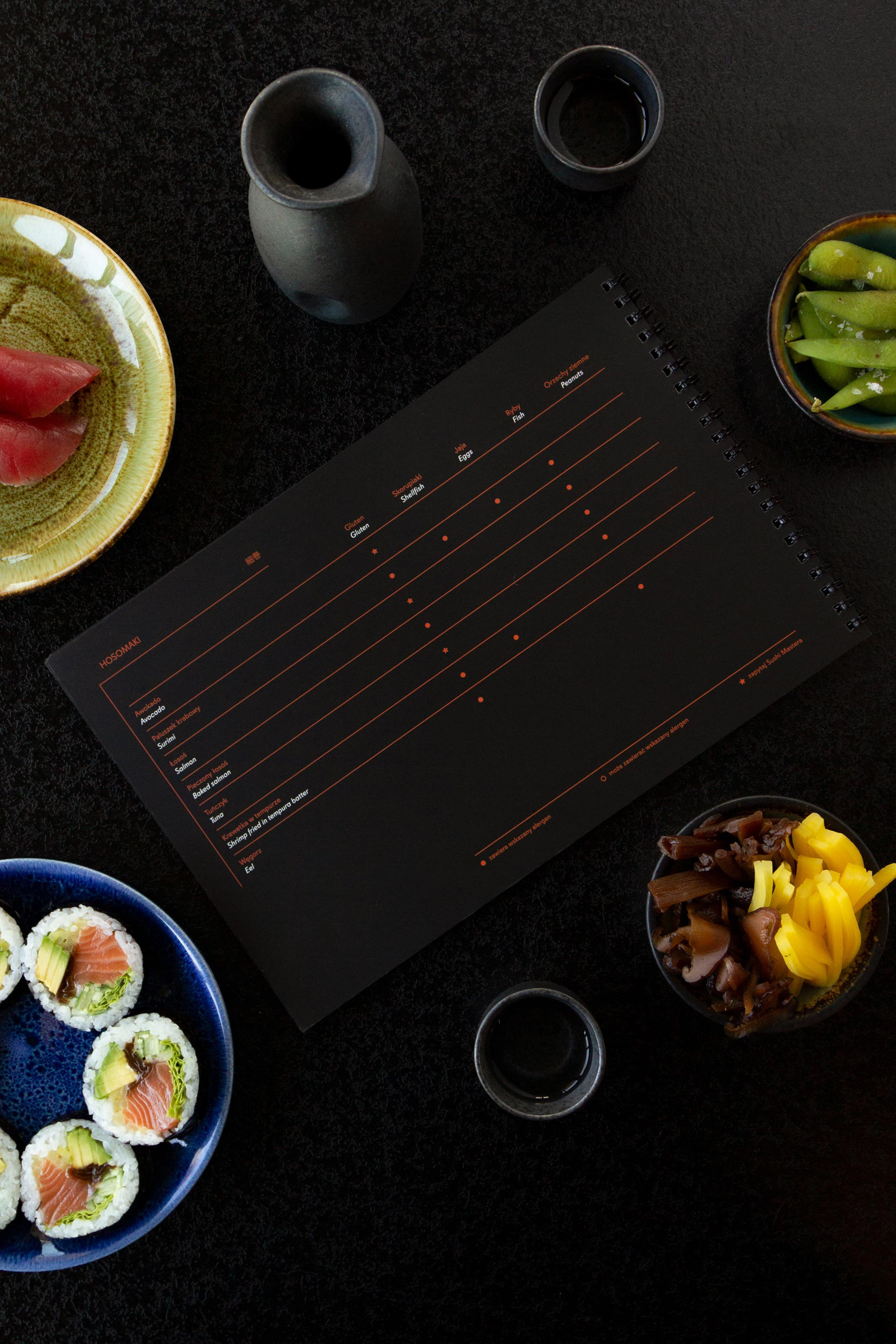 Wykaz alergenów - projekt Magdy Kowalskiej creepart dla Sakana Sushi and Sticks.