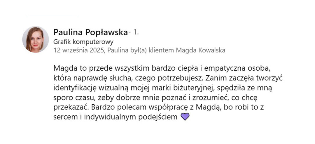 Opinia Pauliny Popławskiej o współpracy z Magdą Kowalską creepart.