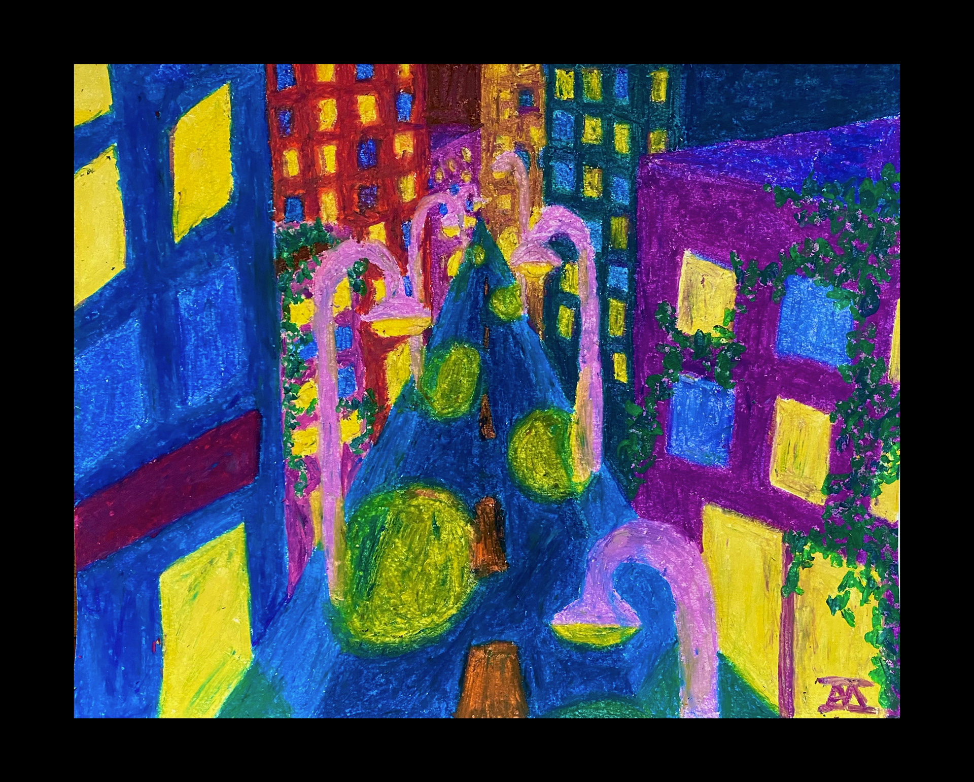 "City Street" - Oil Pastel