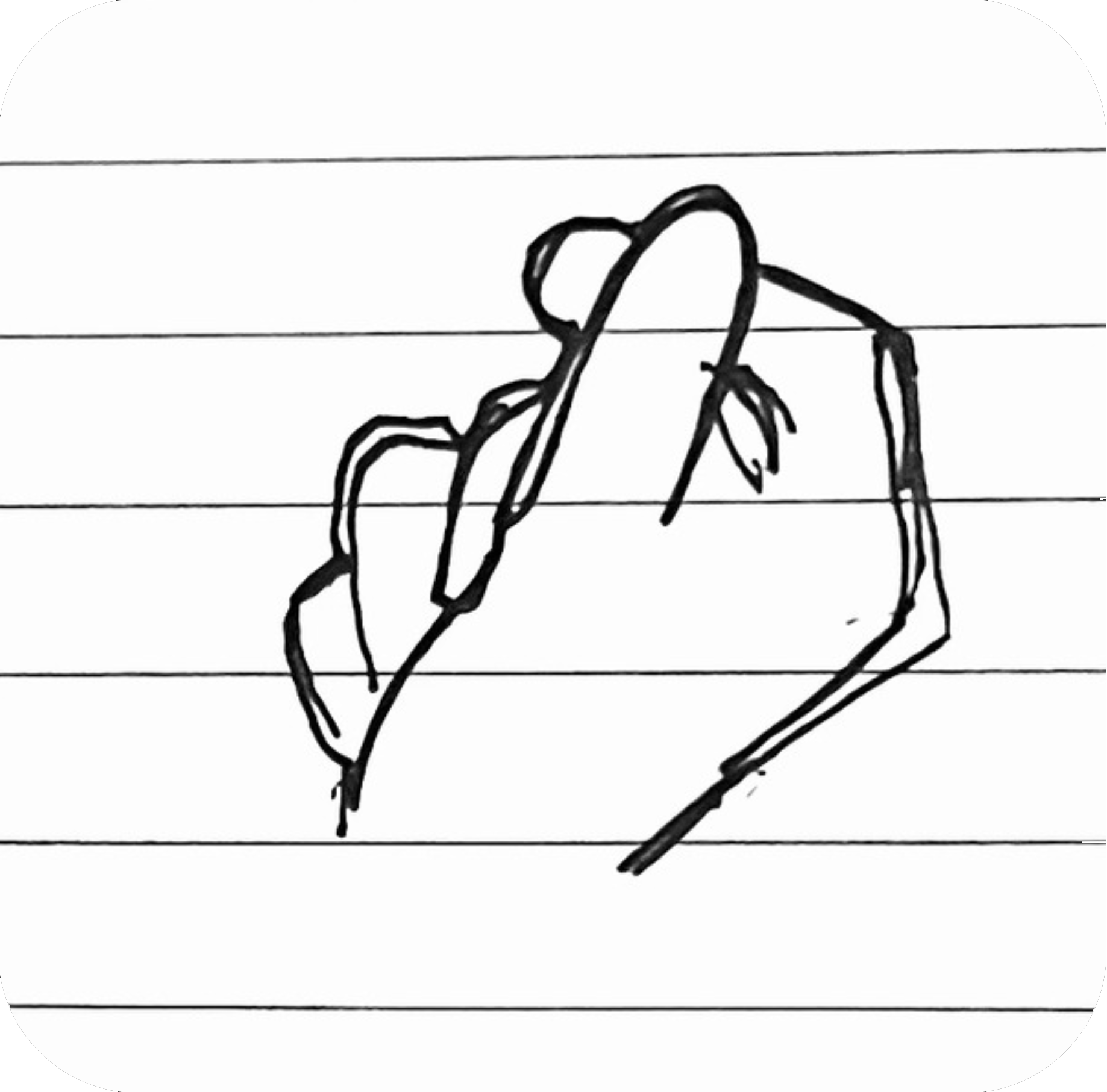 Sketch of finger heart symbol resembling a snap.
