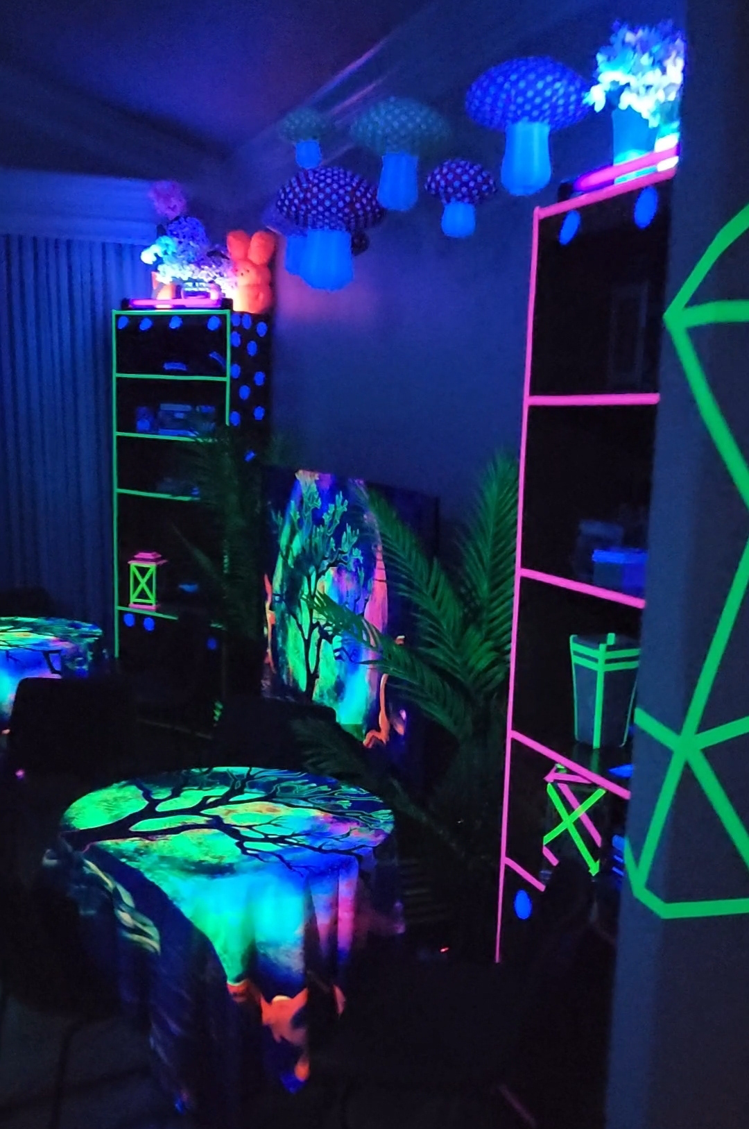 Details from the neon rabbit room.