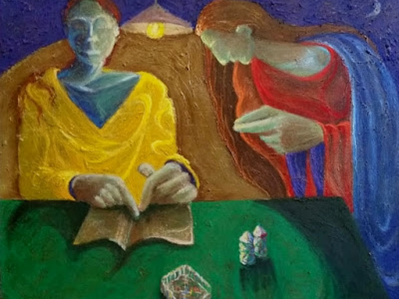 Lesley's Supper, oil pastel on canvas