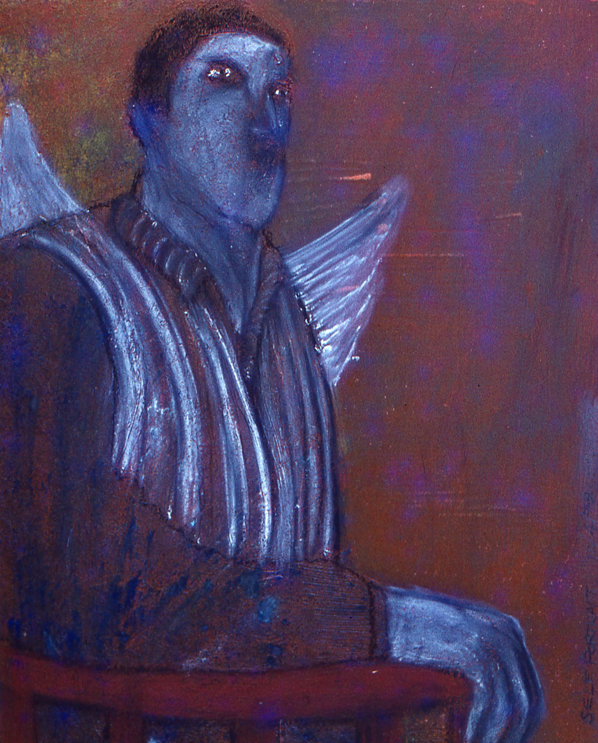 Self-portrait, oil on board