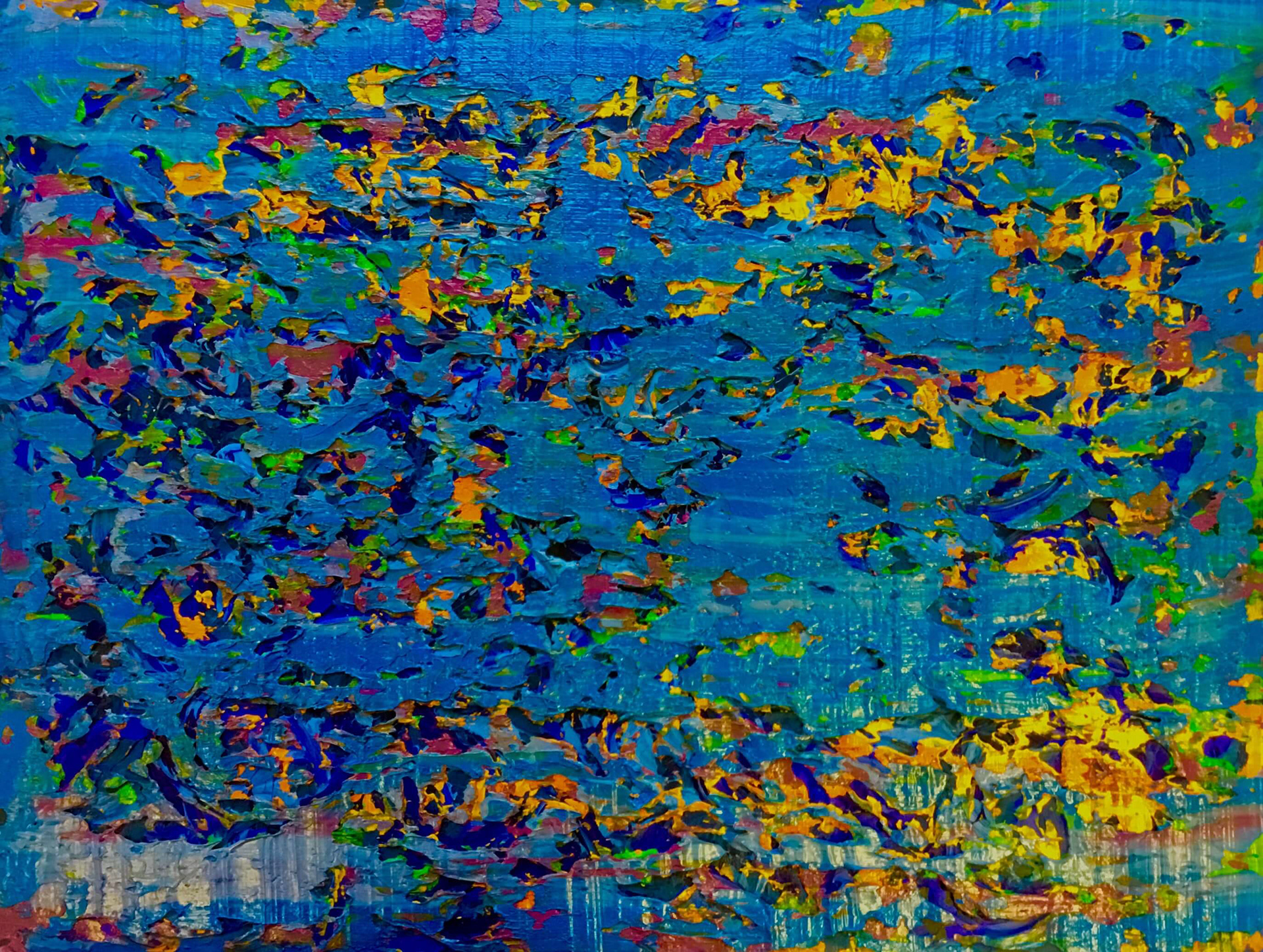 Blue, Yellow, oil on card