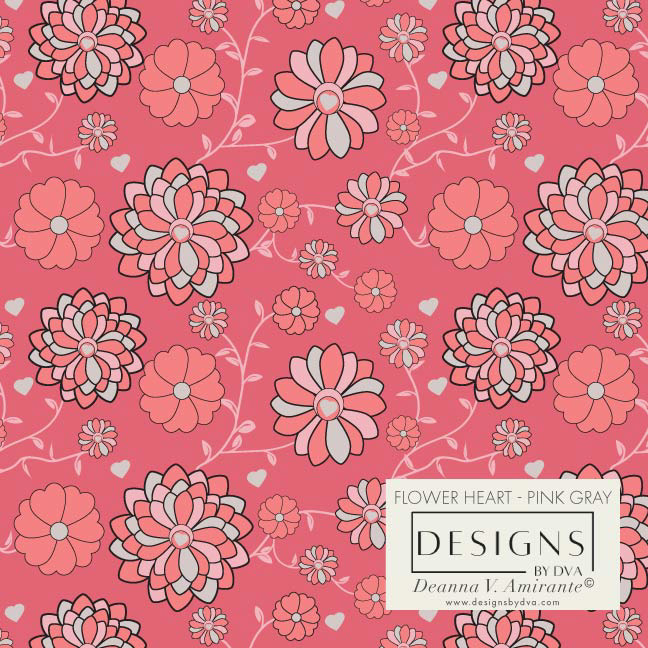 Flower Heart Pink Gray - DVA1215PGR-14