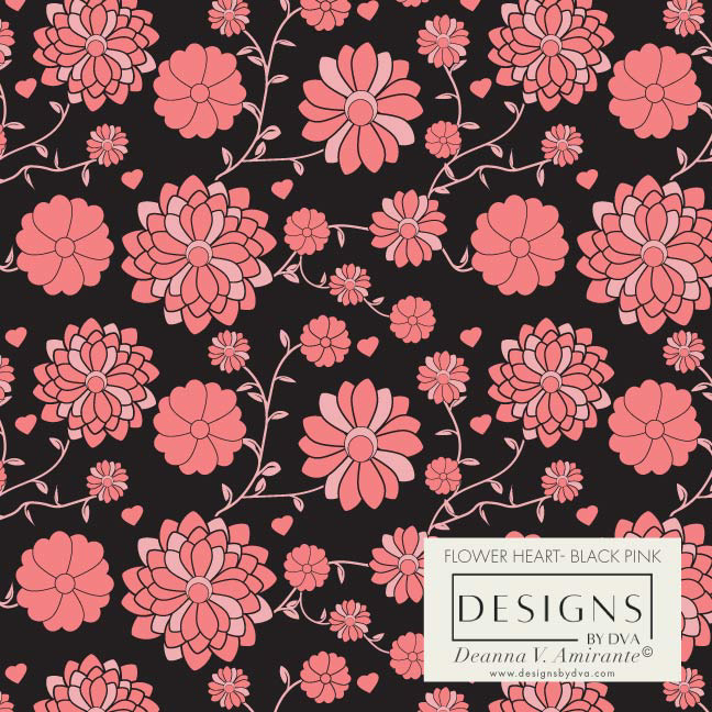 Flower Heart Black Pink - DVA1215BKPK-14